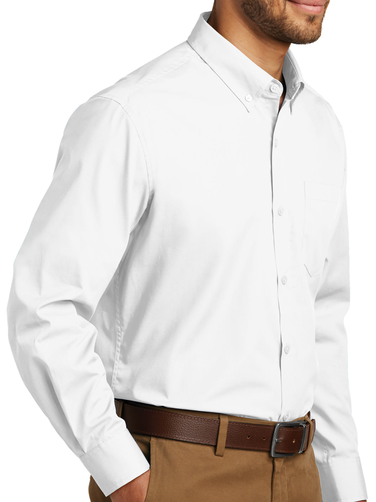 Men's Long Sleeve Poplin Tee - W100 - White