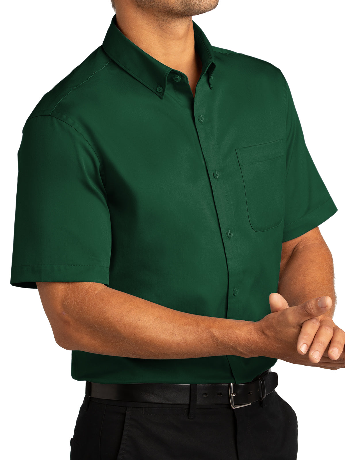 Men's Short Sleeve Button Up Shirt - W809 - Dark Green