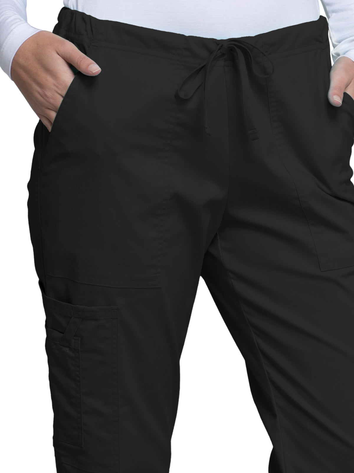 Women's Mid Rise Drawstring Cargo Pant - 4044 - Black