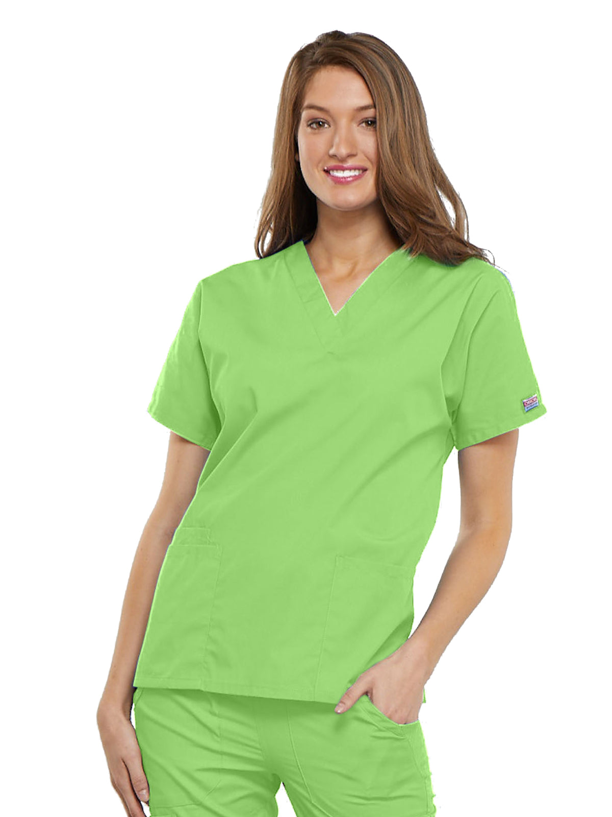 Women's 2-Pocket V-Neck Top - 4700 - Lime Green