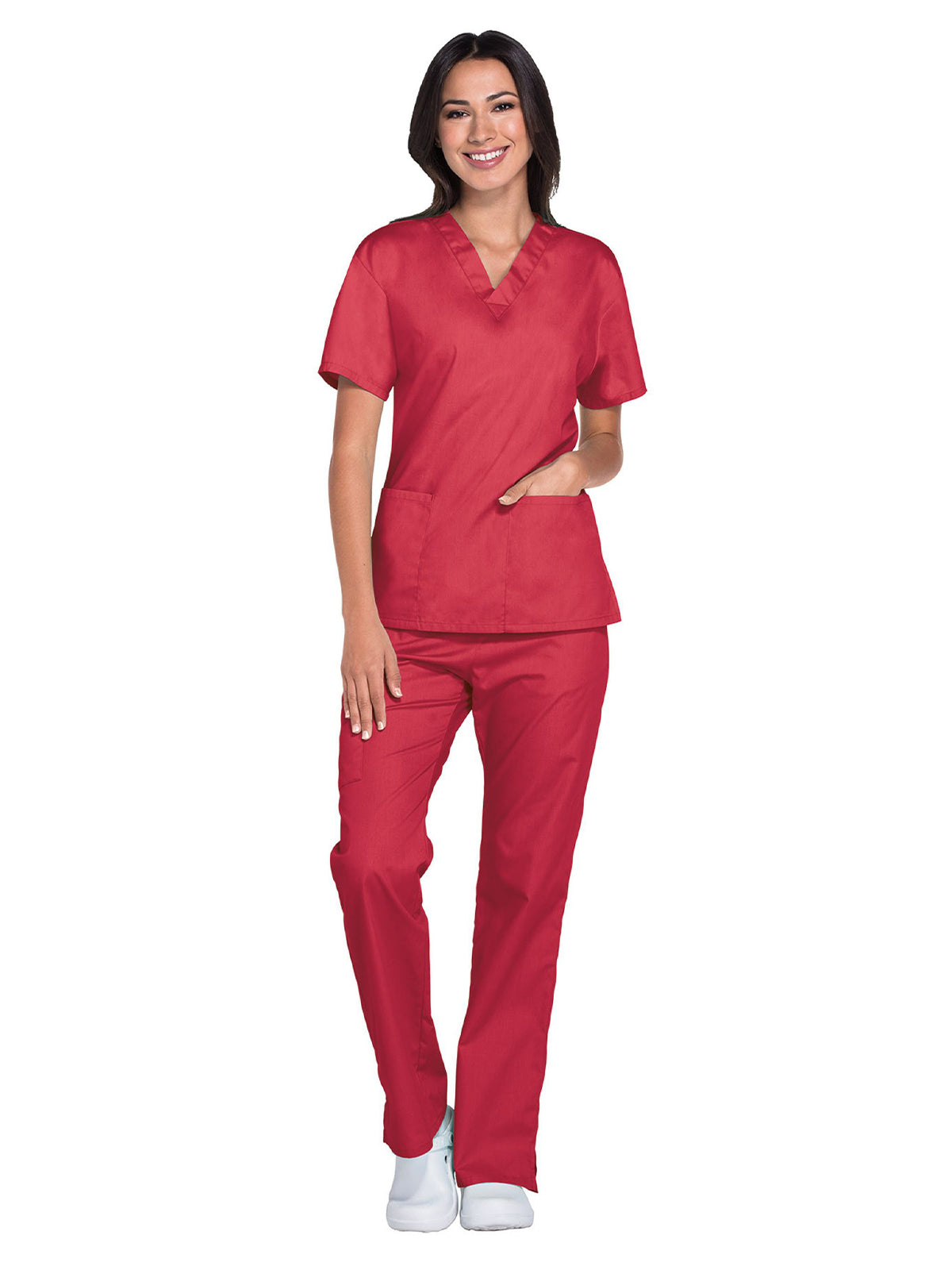 Women's 2-Pocket V-Neck Top - 86706 - Red