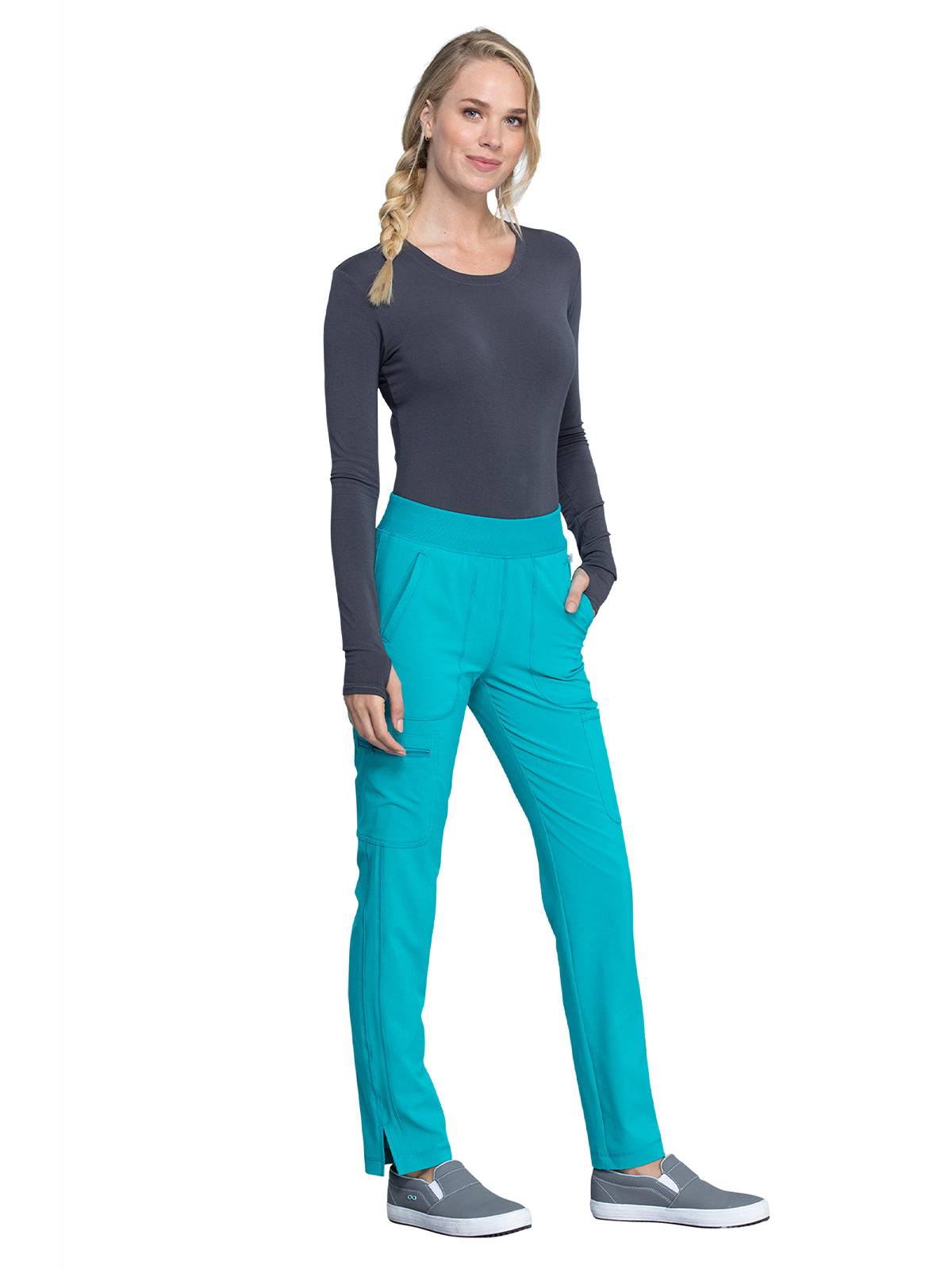 Women's Mid Rise Tapered Leg Pant - CK065A - Teal Blue
