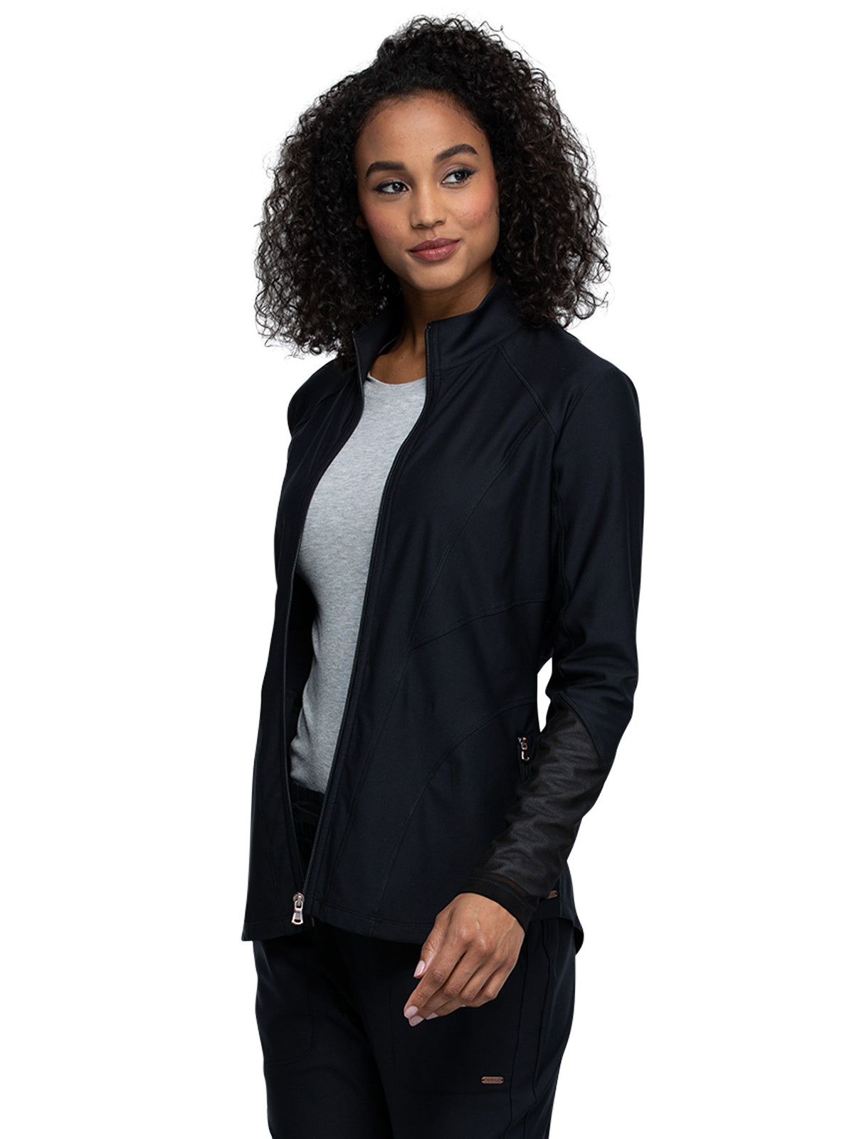 Women's Mock Neck Zip Front Jacket - CK390 - Black