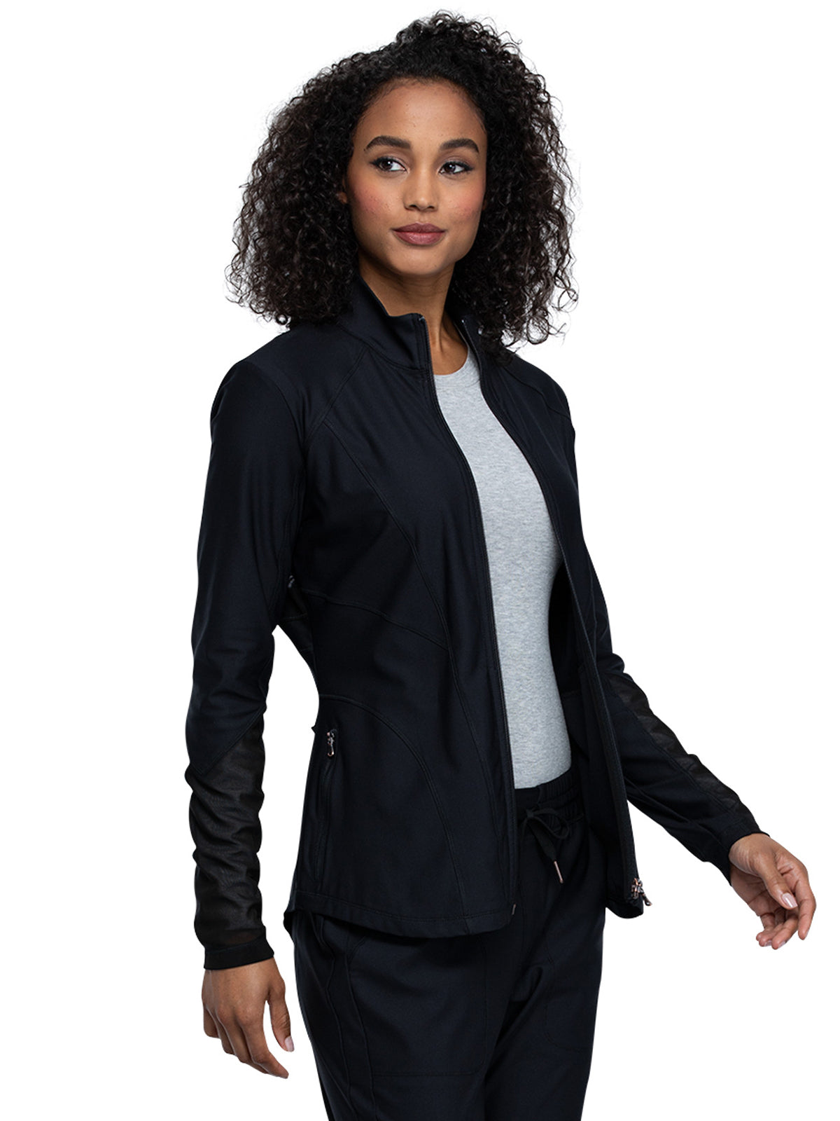 Women's Mock Neck Zip Front Jacket - CK390 - Black