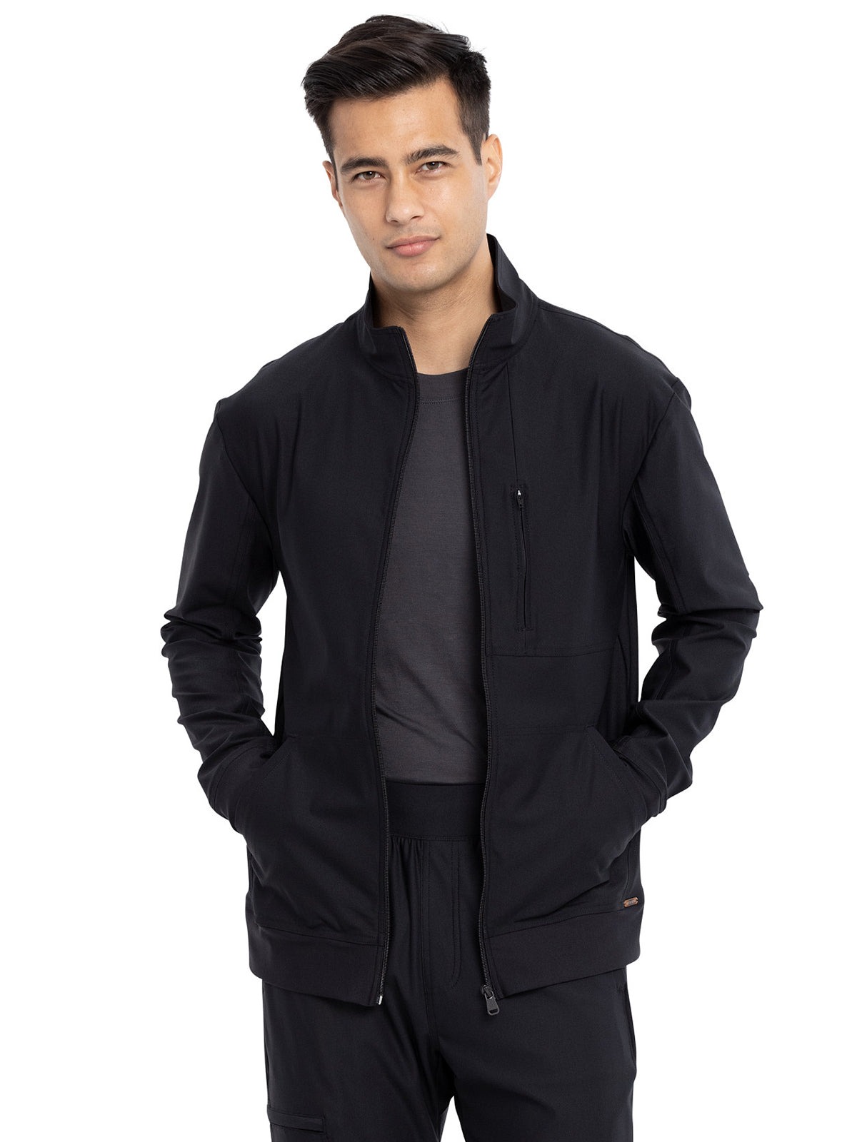 Men's Stand Up Collar Zip Front Jacket - CK399 - Black