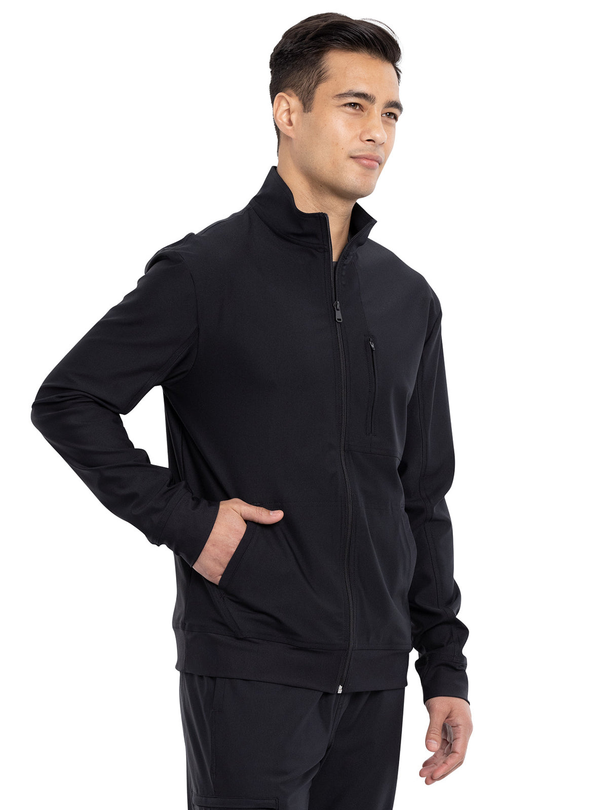 Men's Stand Up Collar Zip Front Jacket - CK399 - Black