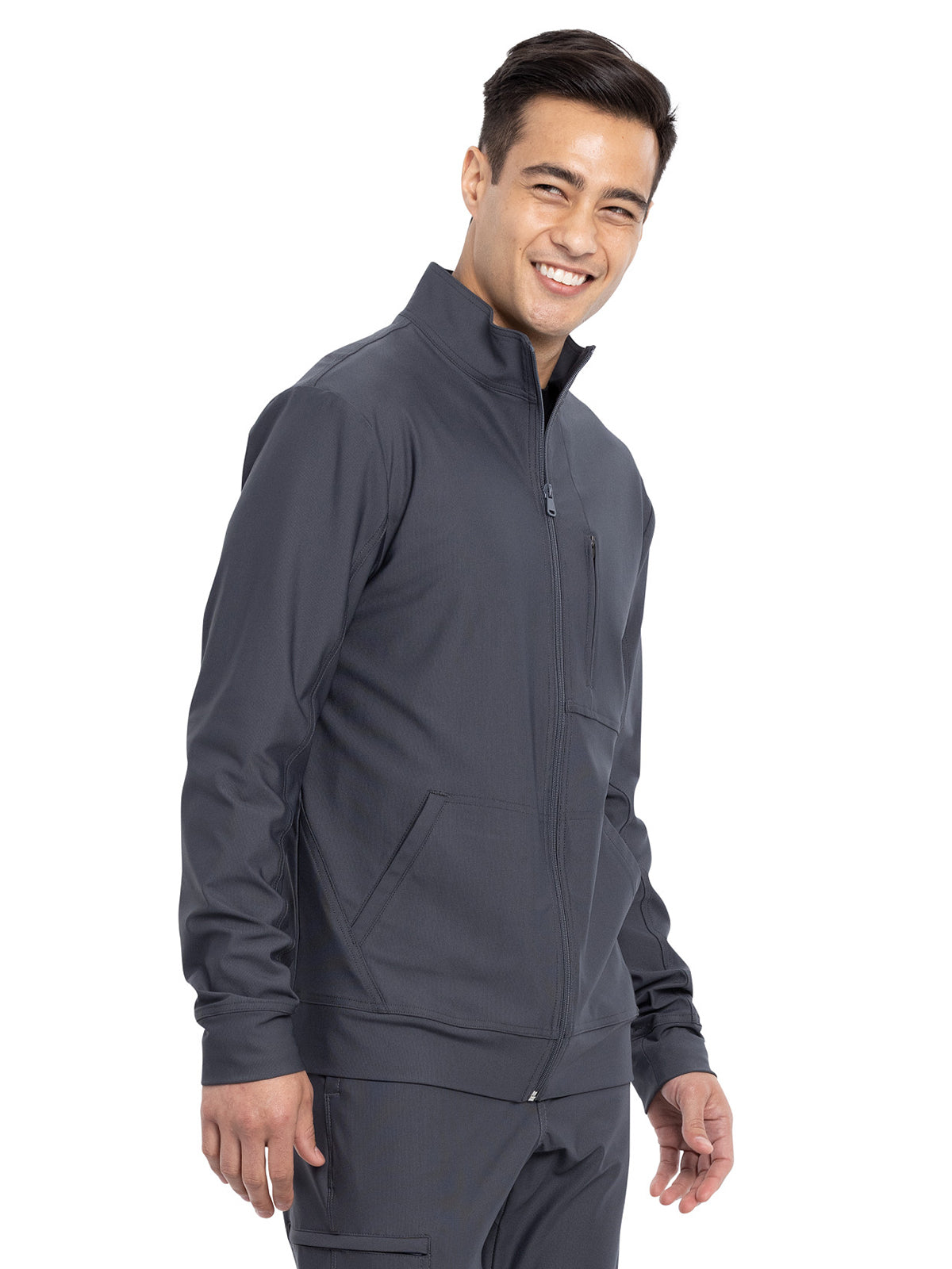 Men's Stand Up Collar Zip Front Jacket - CK399 - Pewter
