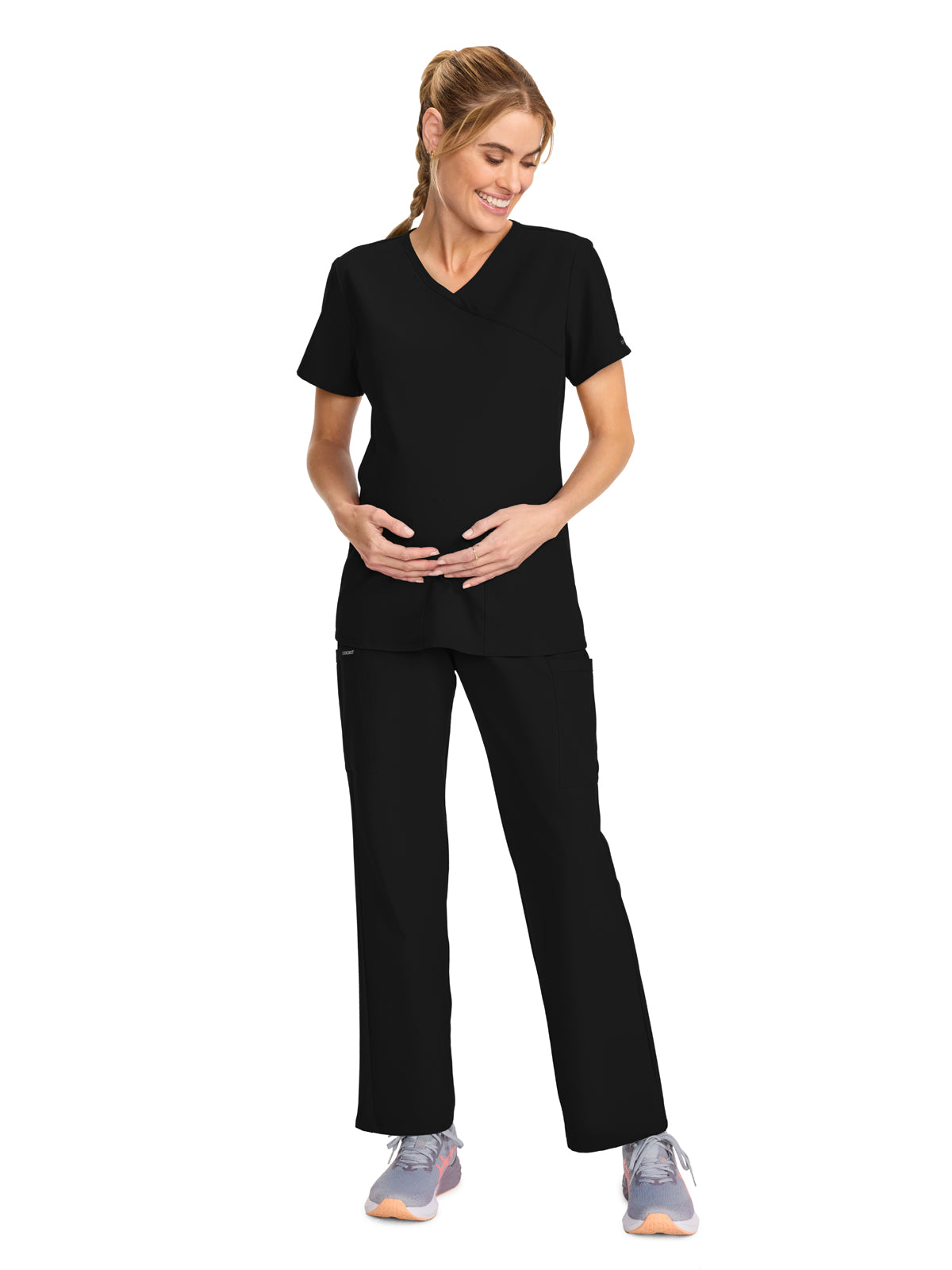 Women's 2-Pocket Maternity V-Neck Top - CK701A - Black