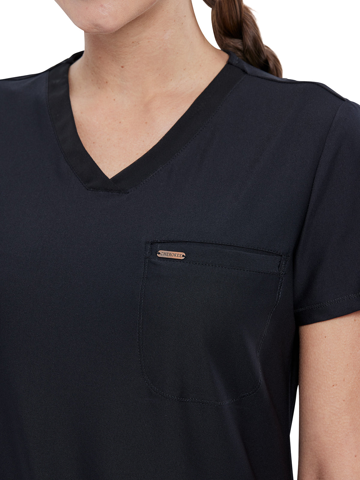 Women's 1-Pocket Tuckable V-Neck Top - CK819 - Black