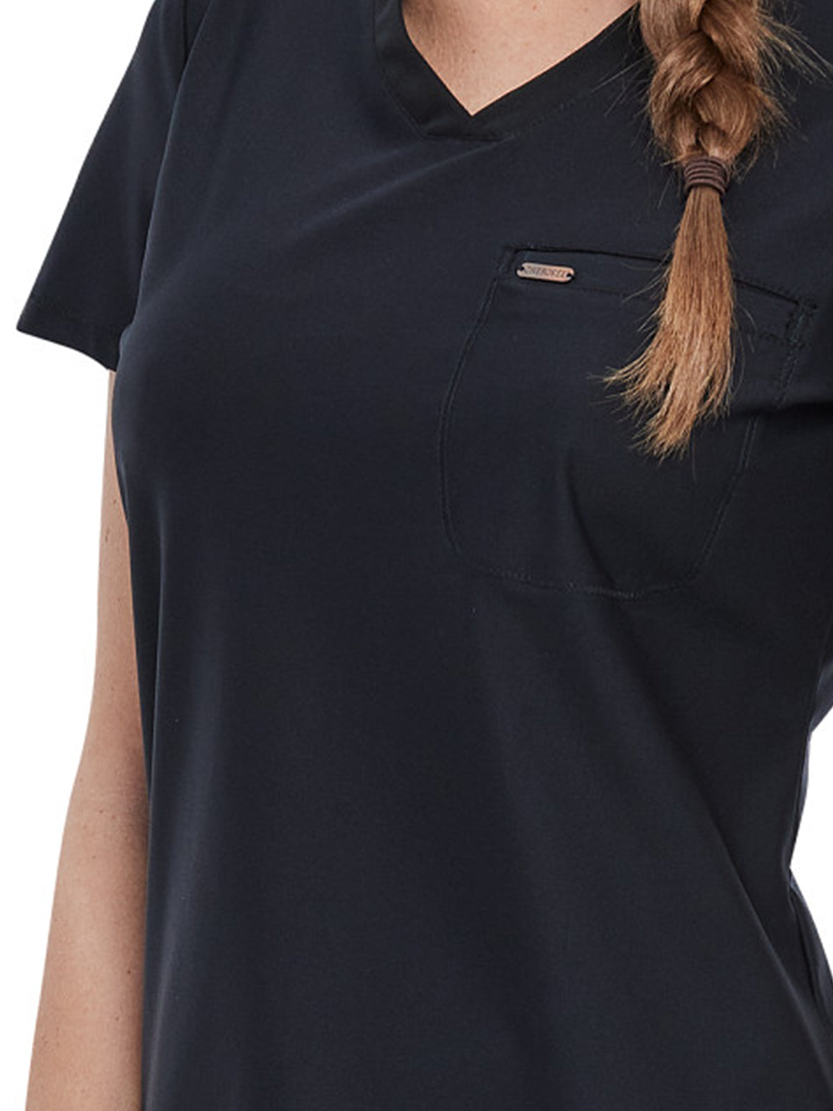Women's 1-Pocket Tuckable V-Neck Top - CK819 - Black