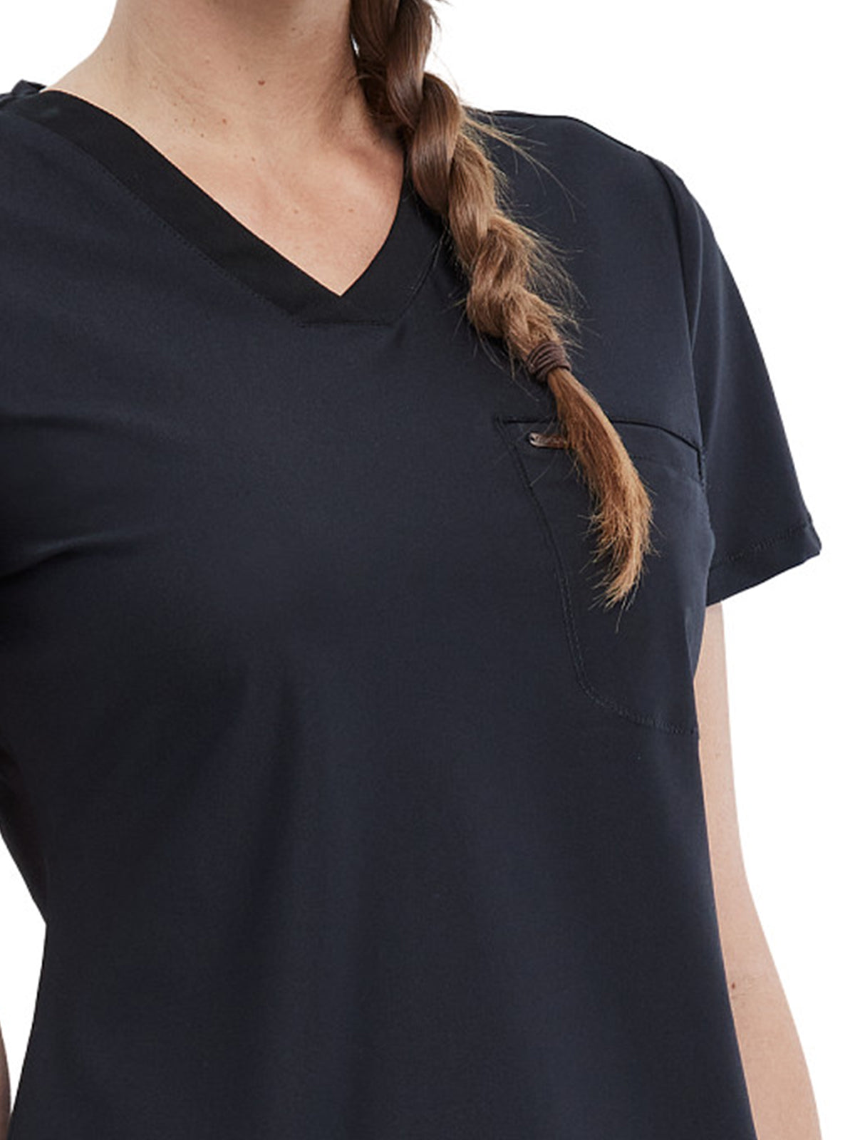 Women's 1-Pocket Tuckable V-Neck Top - CK819 - Black