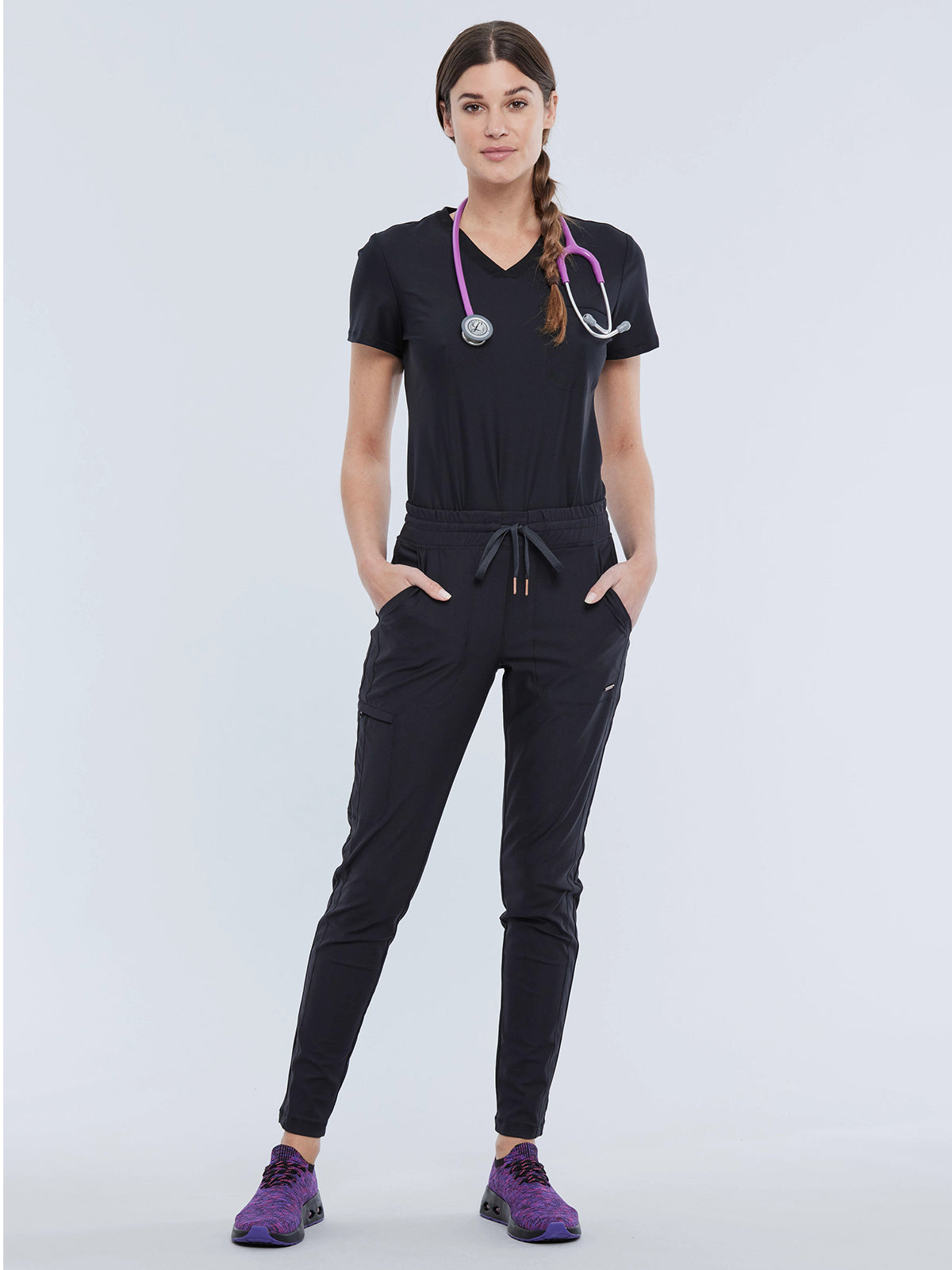 Women's 1-Pocket Tuckable V-Neck Top - CK819 - Black
