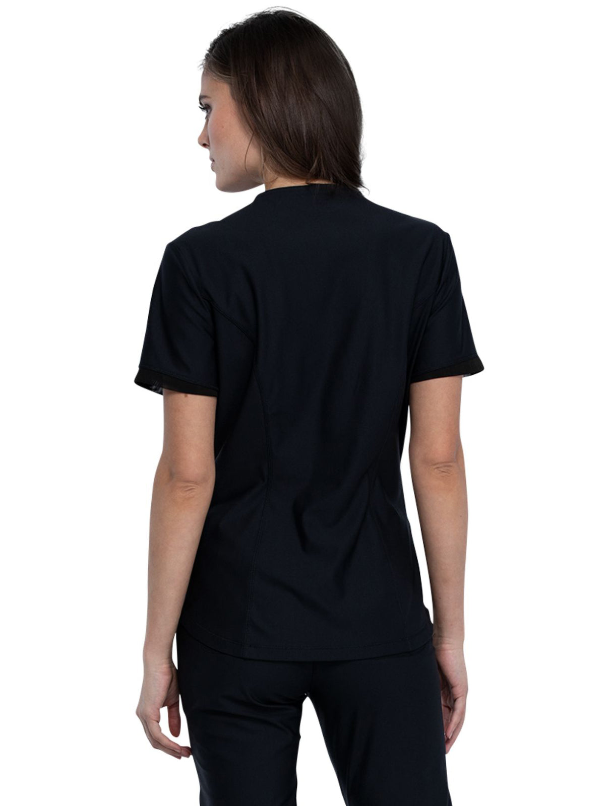 Women's Curved Hemline V-Neck Top - CK840 - Black