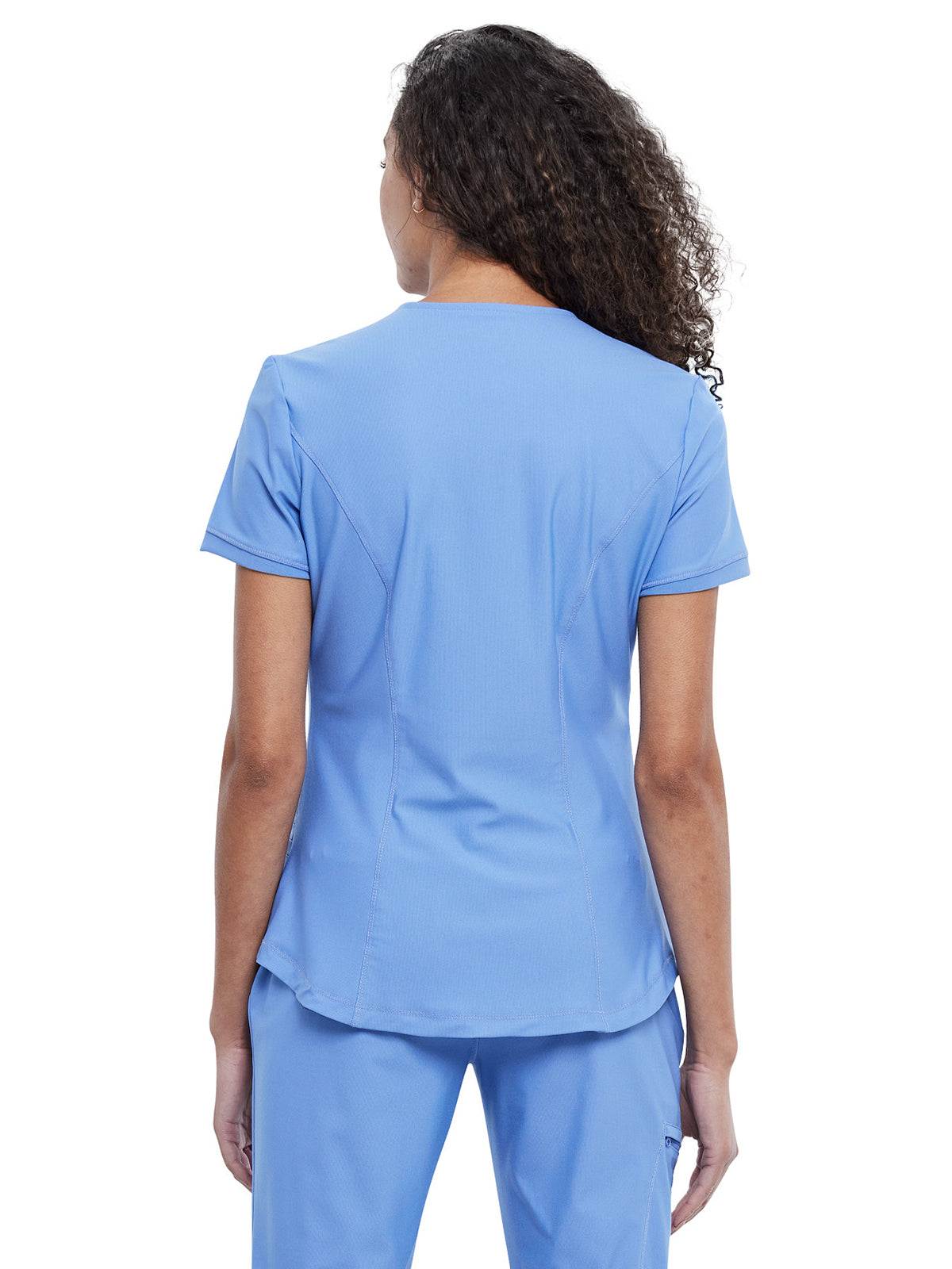 Women's Curved Hemline V-Neck Top - CK840 - Ciel Blue
