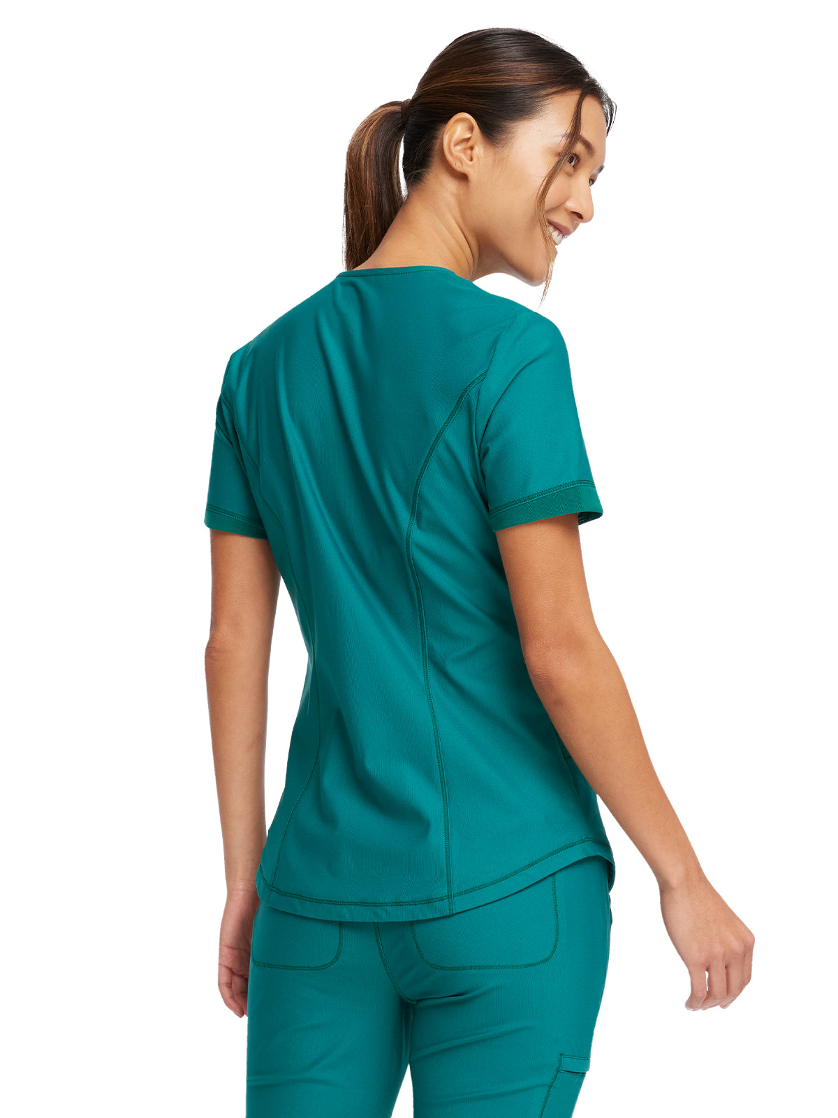 Women's Curved Hemline V-Neck Top - CK840 - Hunter Green