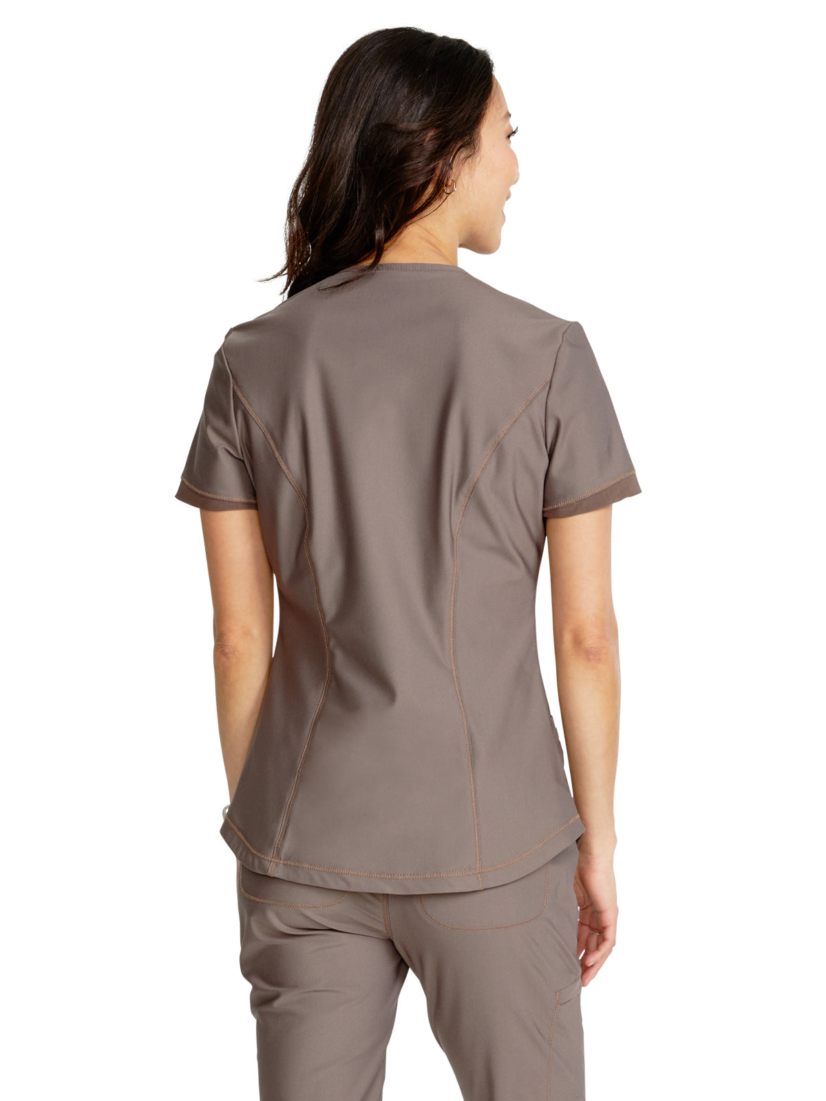 Women's Curved Hemline V-Neck Top - CK840 - Iron