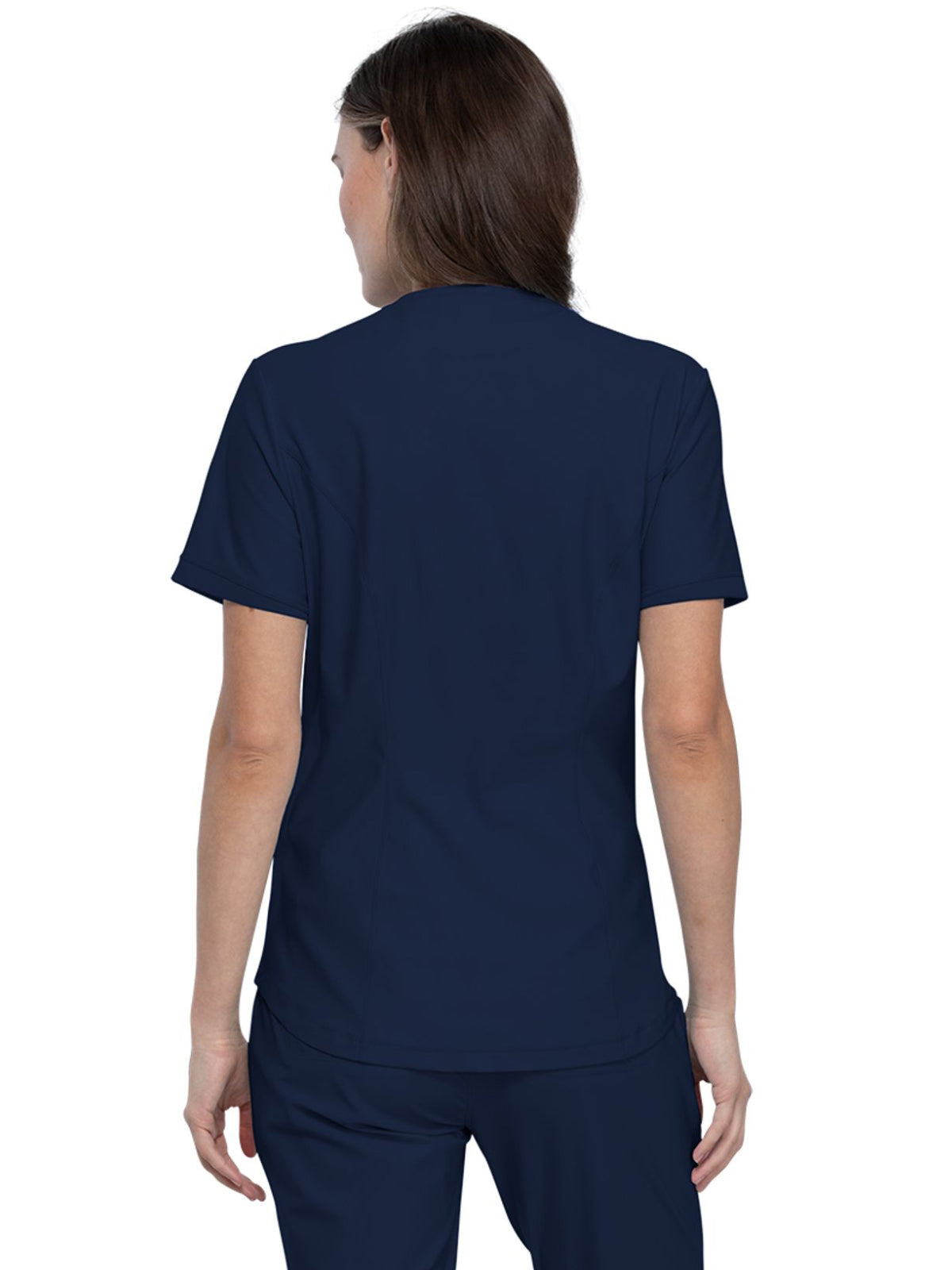 Women's Curved Hemline V-Neck Top - CK840 - Navy