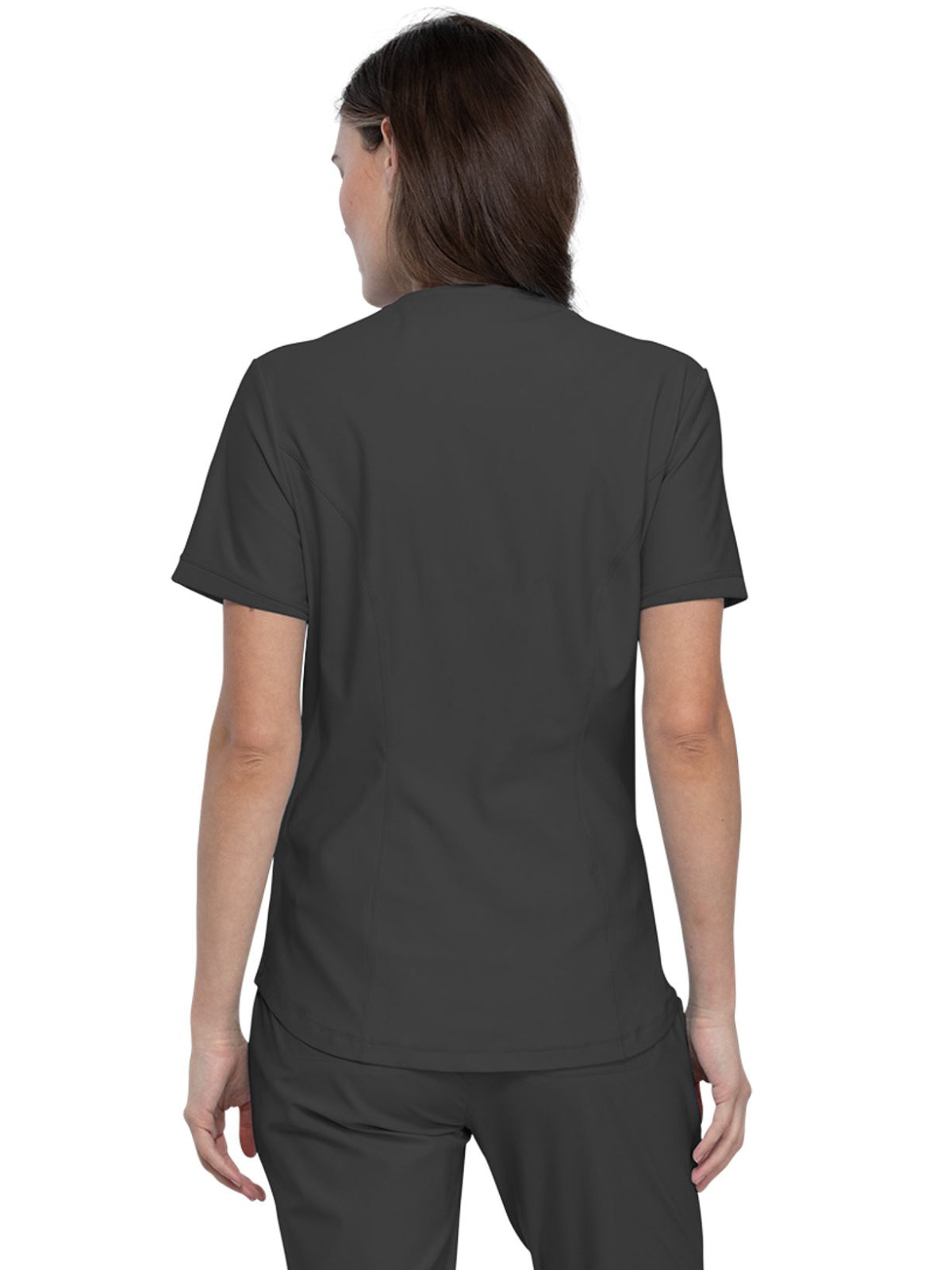 Women's Curved Hemline V-Neck Top - CK840 - Pewter