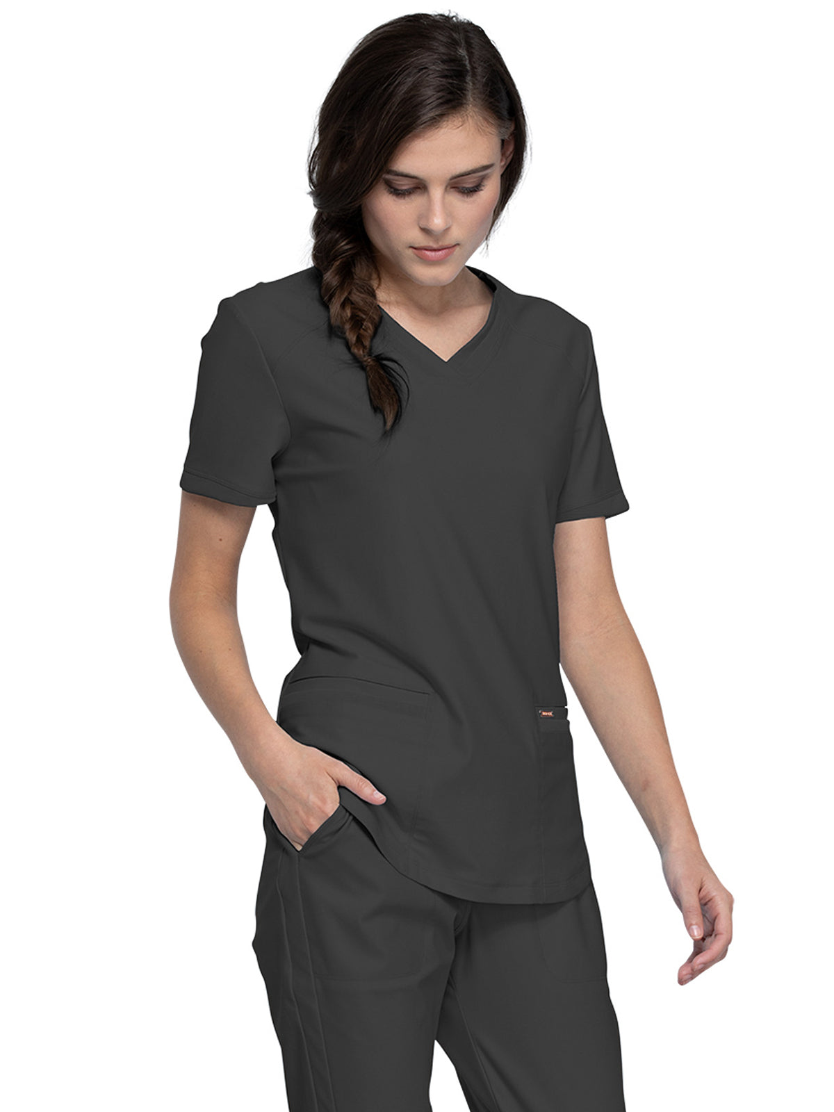 Women's Curved Hemline V-Neck Top - CK840 - Pewter
