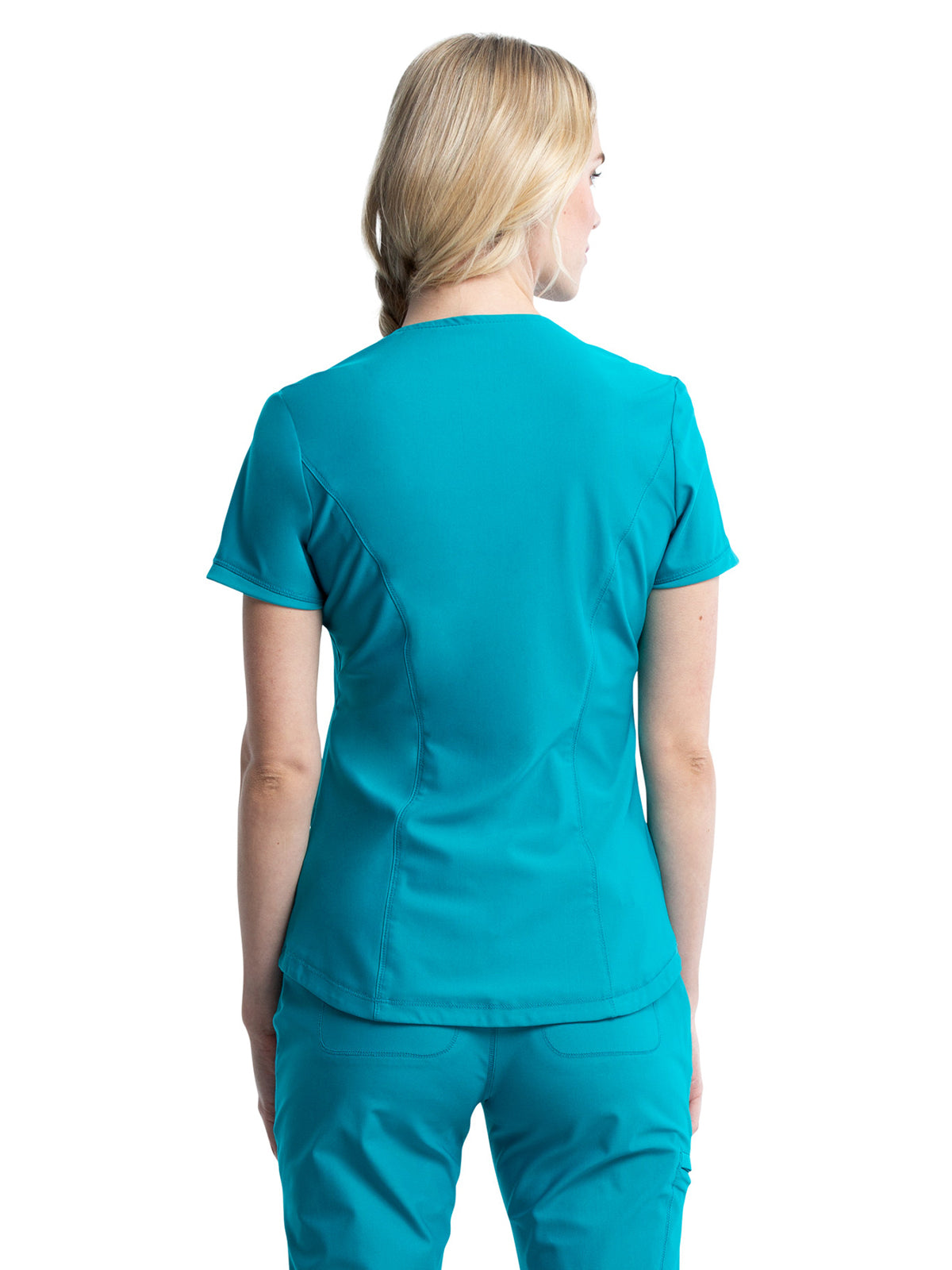Women's Curved Hemline V-Neck Top - CK840 - Teal Blue