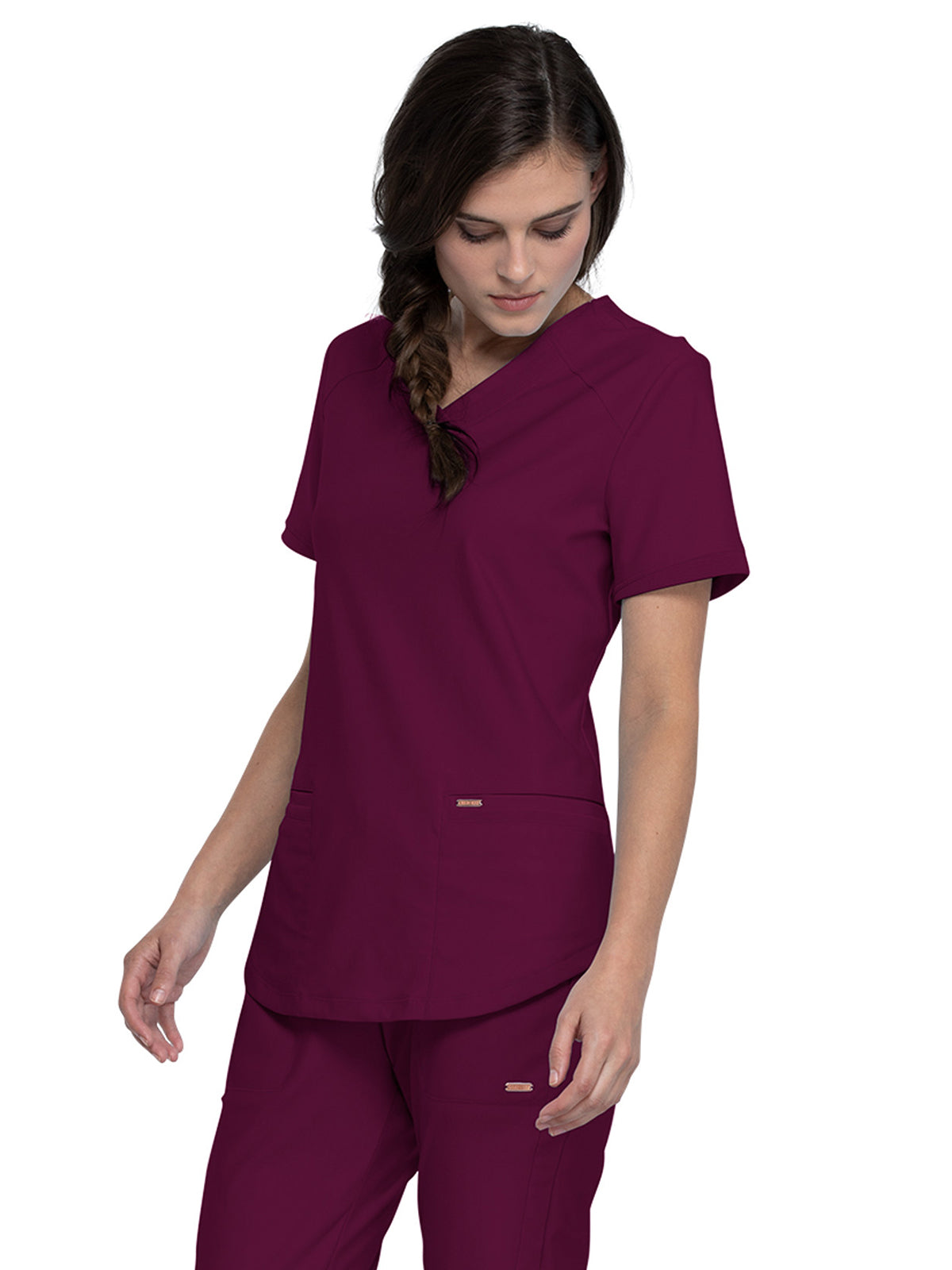 Women's Curved Hemline V-Neck Top - CK840 - Wine
