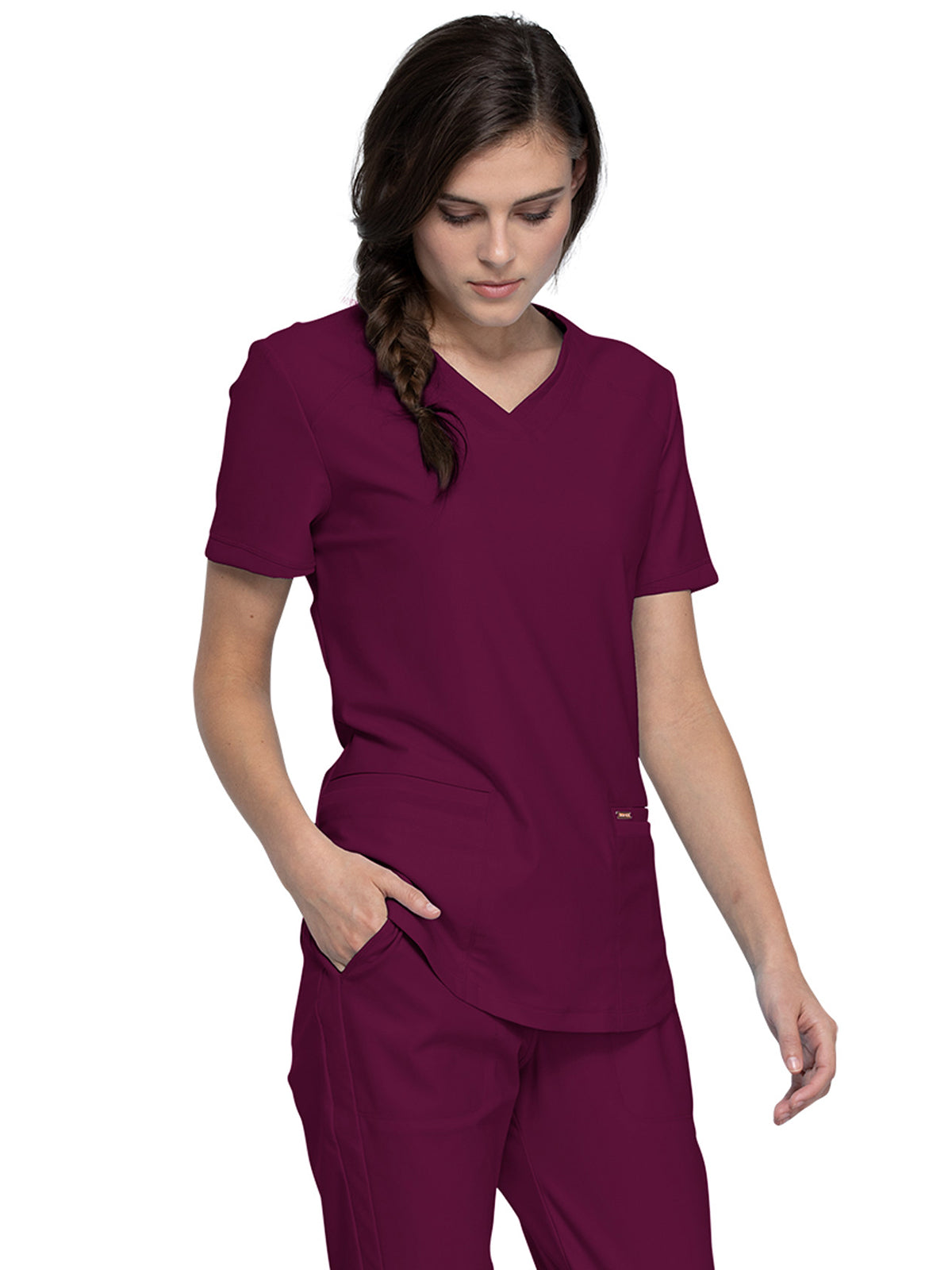 Women's Curved Hemline V-Neck Top - CK840 - Wine