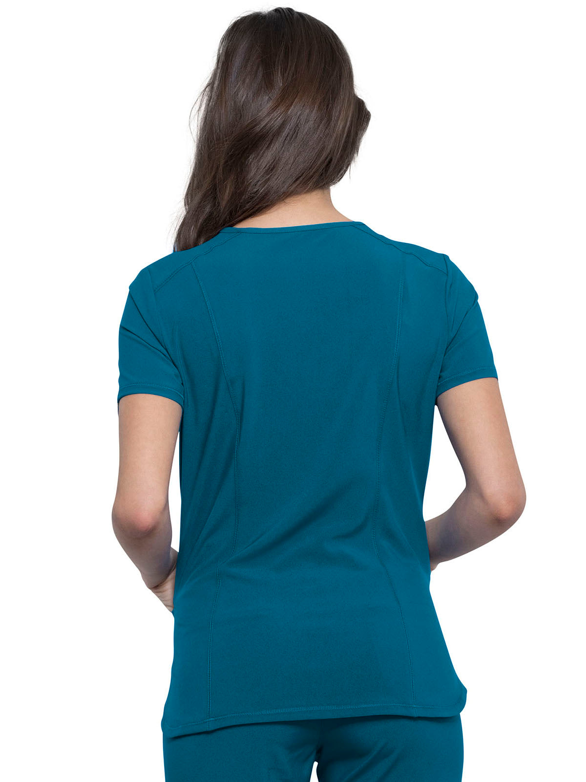 Women's 2-Pocket V-Neck Top - CK865A - Caribbean Blue