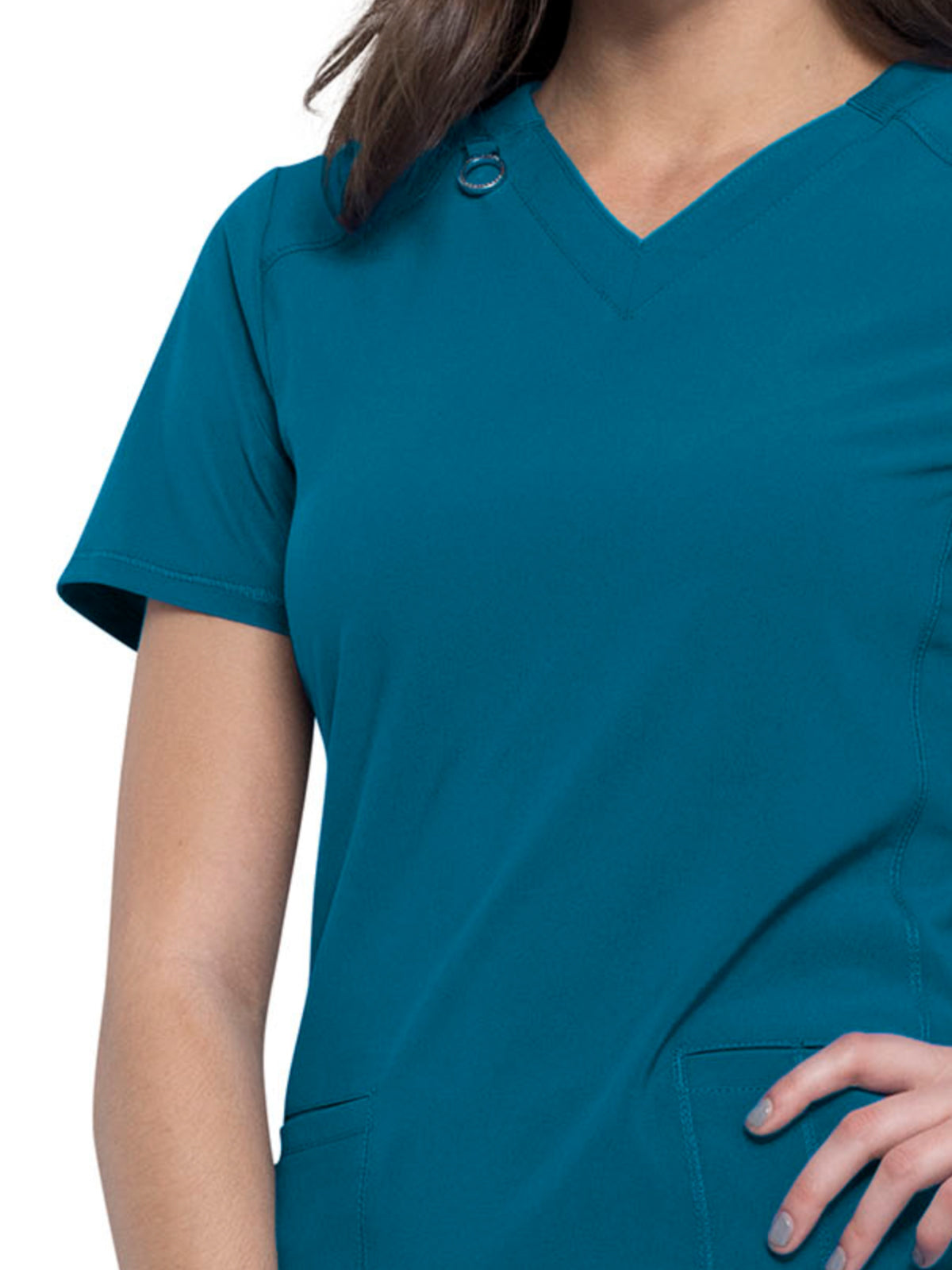 Women's 2-Pocket V-Neck Top - CK865A - Caribbean Blue