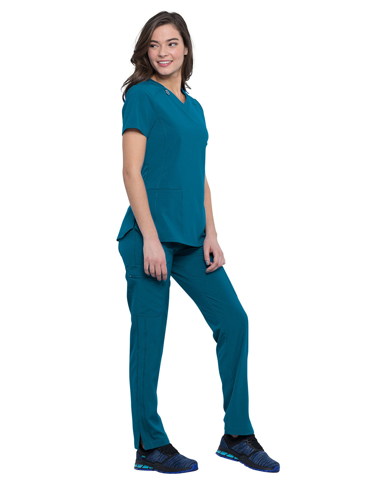 Women's 2-Pocket V-Neck Top - CK865A - Caribbean Blue