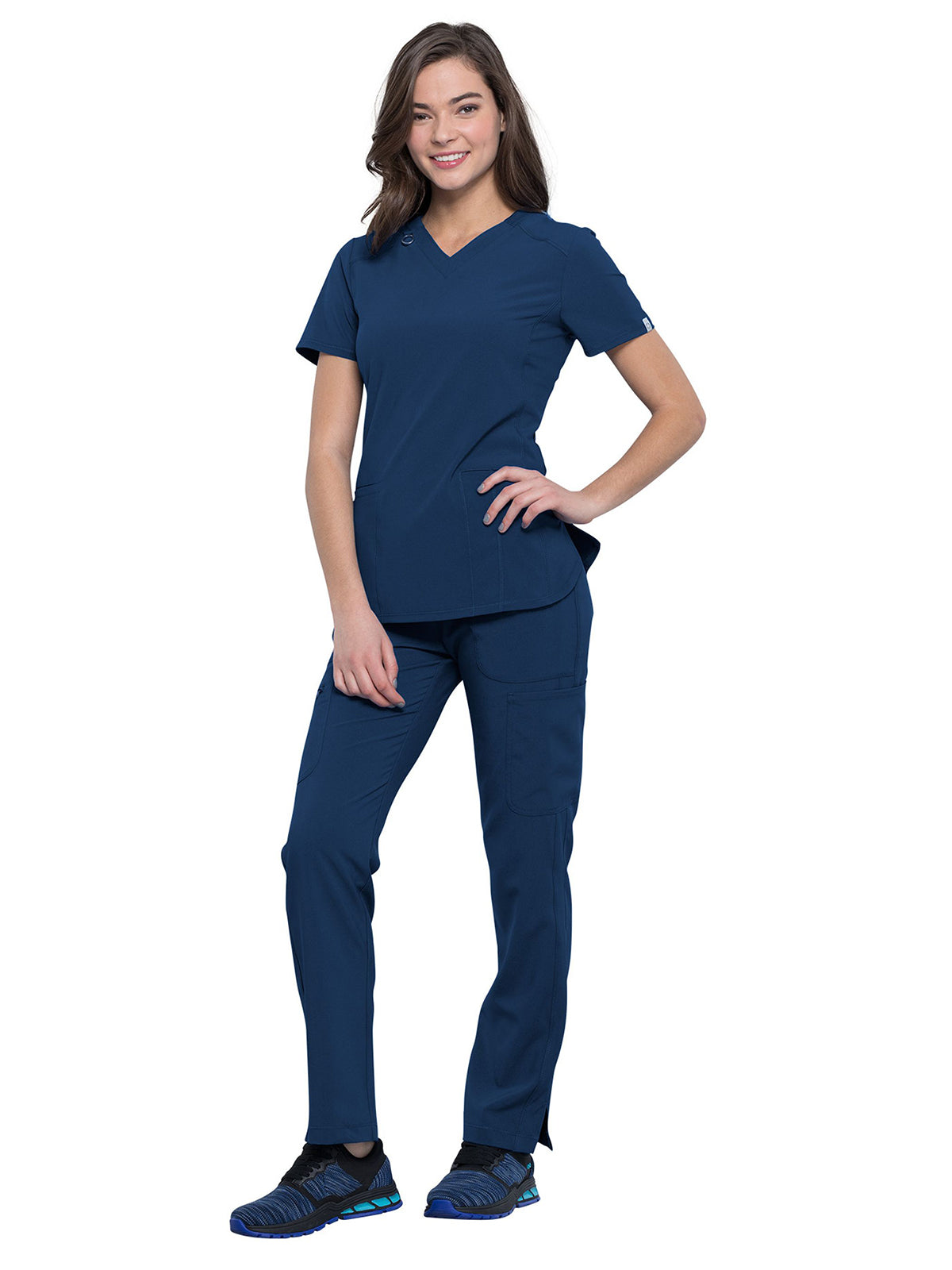 Women's 2-Pocket V-Neck Top - CK865A - Navy