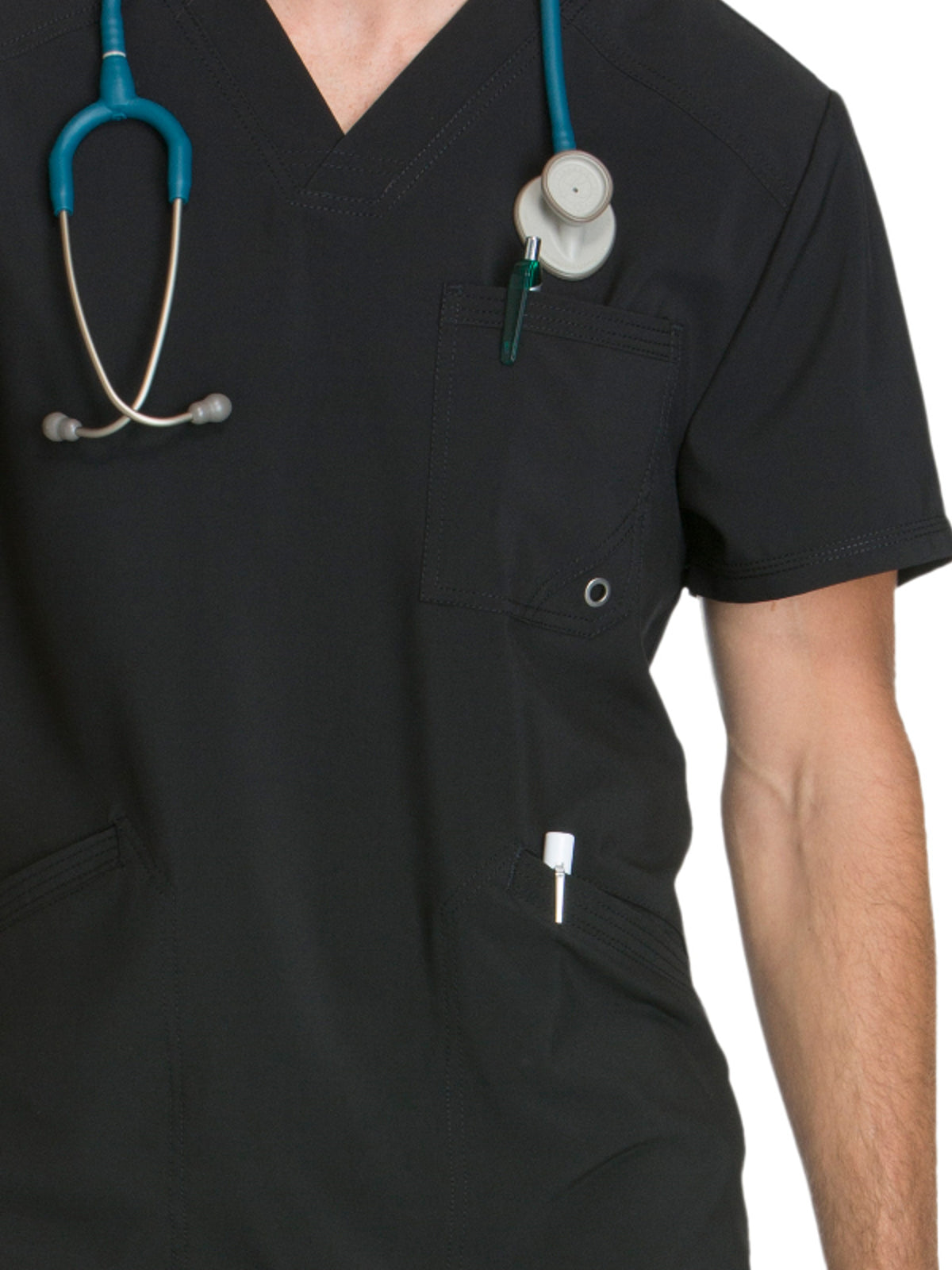 Men's Three-Pocket V-Neck Top - CK900A - Black