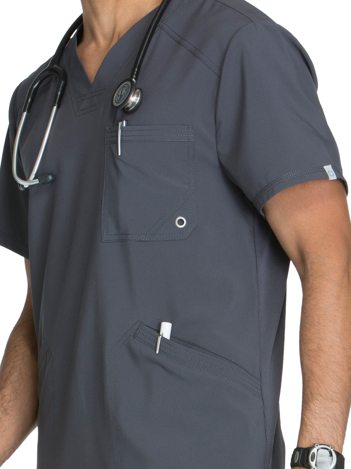 Men's Three-Pocket V-Neck Top - CK900A - Pewter