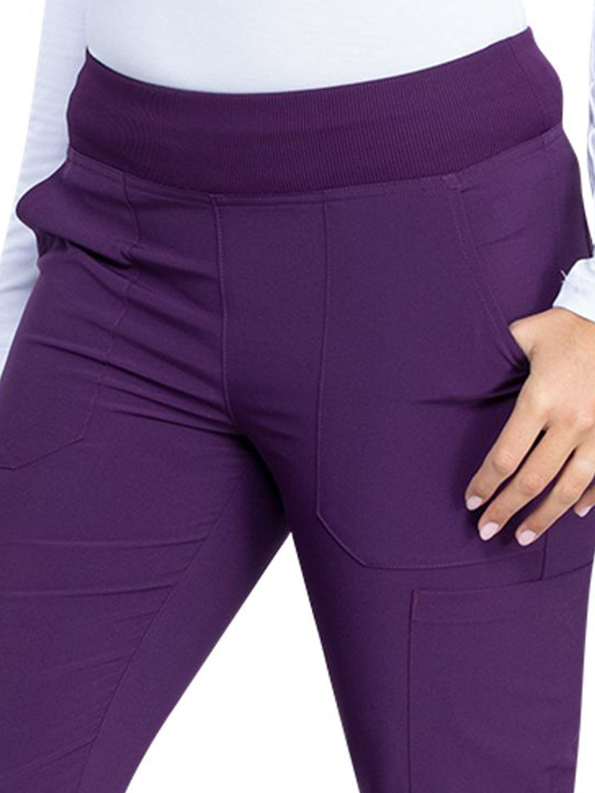 Women's Natural Rise Tapered Leg Pull-On Pant - DK005 - Eggplant