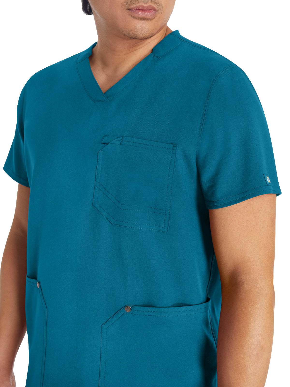 Men's 3-Pocket V-Neck Top - DK677 - Caribbean Blue