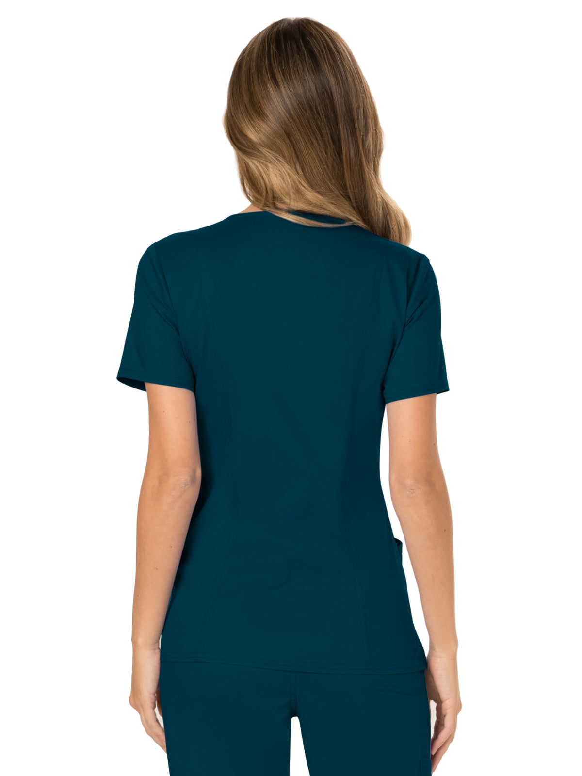 Women's 2-Pocket Mock Wrap Top - WW610 - Caribbean Blue