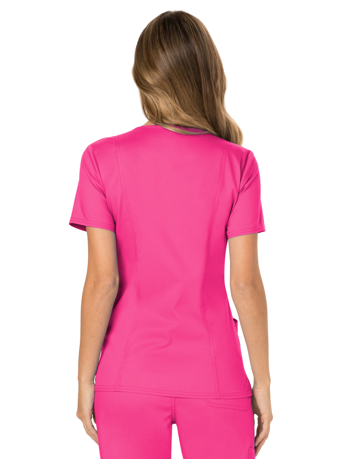 Women's 2-Pocket Mock Wrap Top - WW610 - Electric Pink