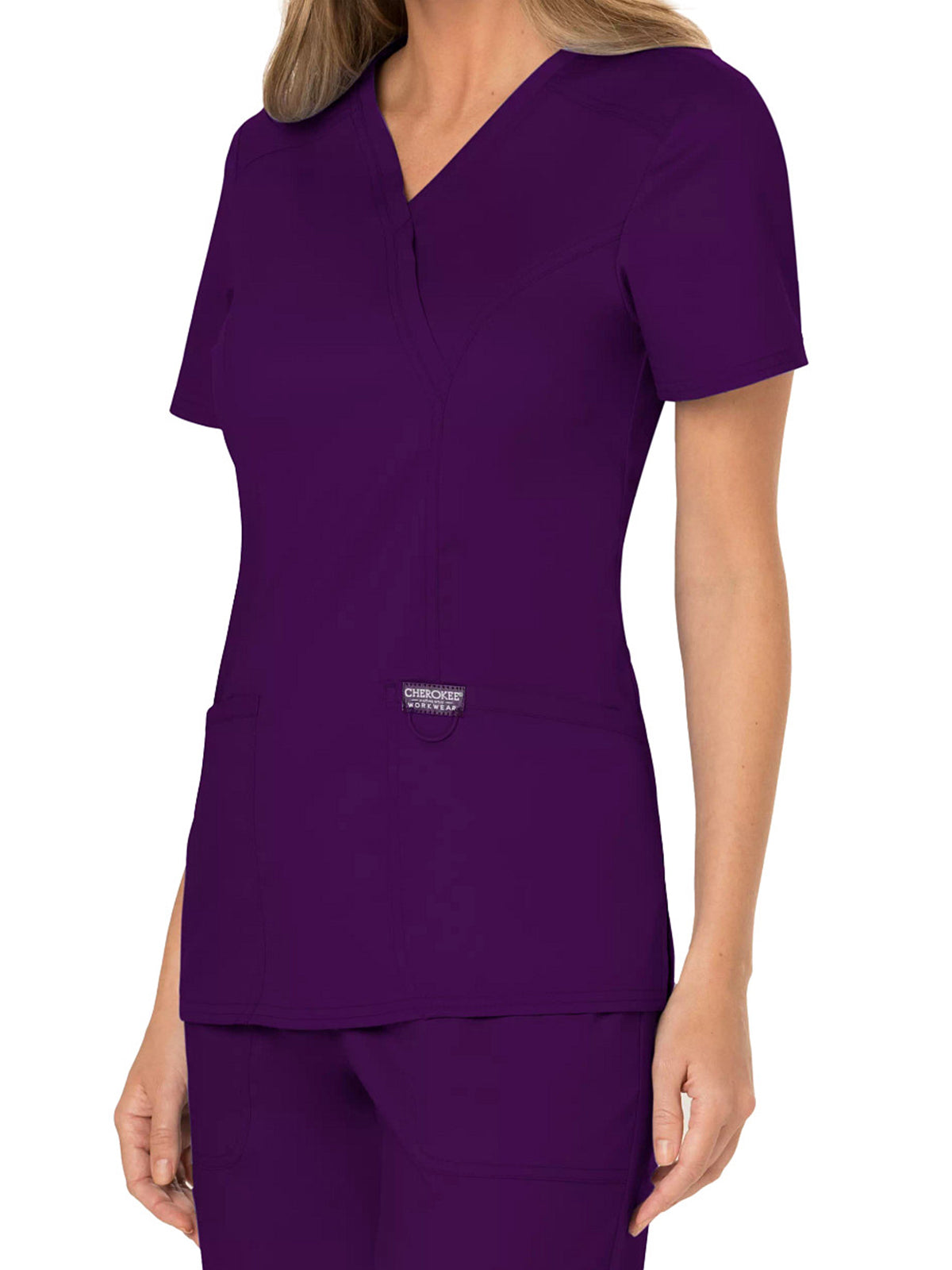 Women's 2-Pocket Mock Wrap Top - WW610 - Eggplant
