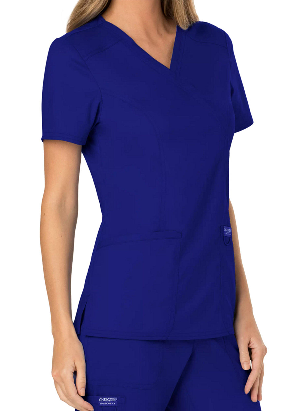 Women's 2-Pocket Mock Wrap Top - WW610 - Galaxy Blue
