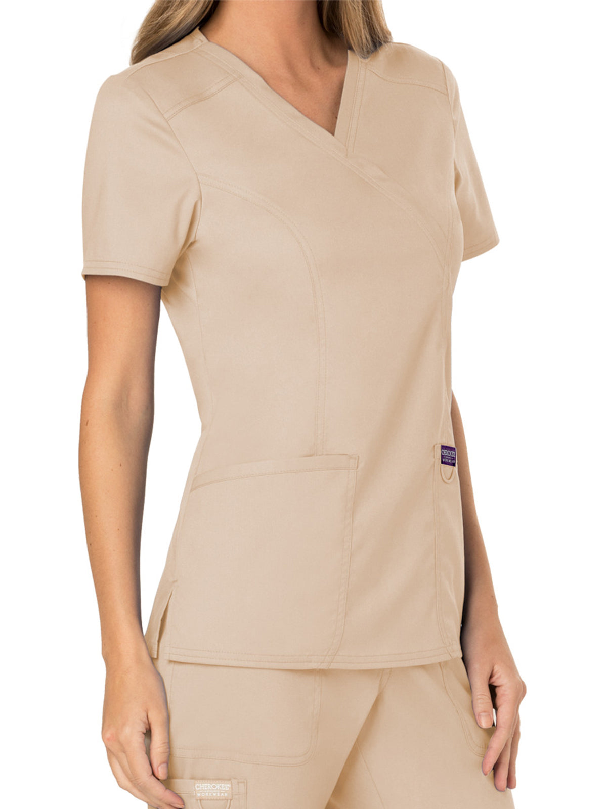 Women's 2-Pocket Mock Wrap Top - WW610 - Khaki
