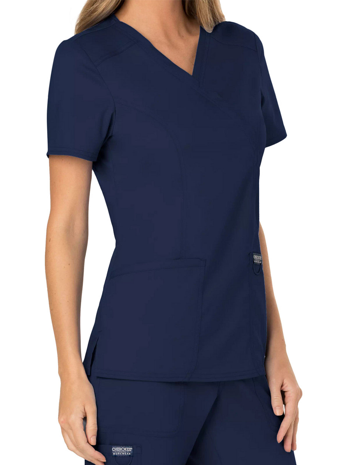 Women's 2-Pocket Mock Wrap Top - WW610 - Navy