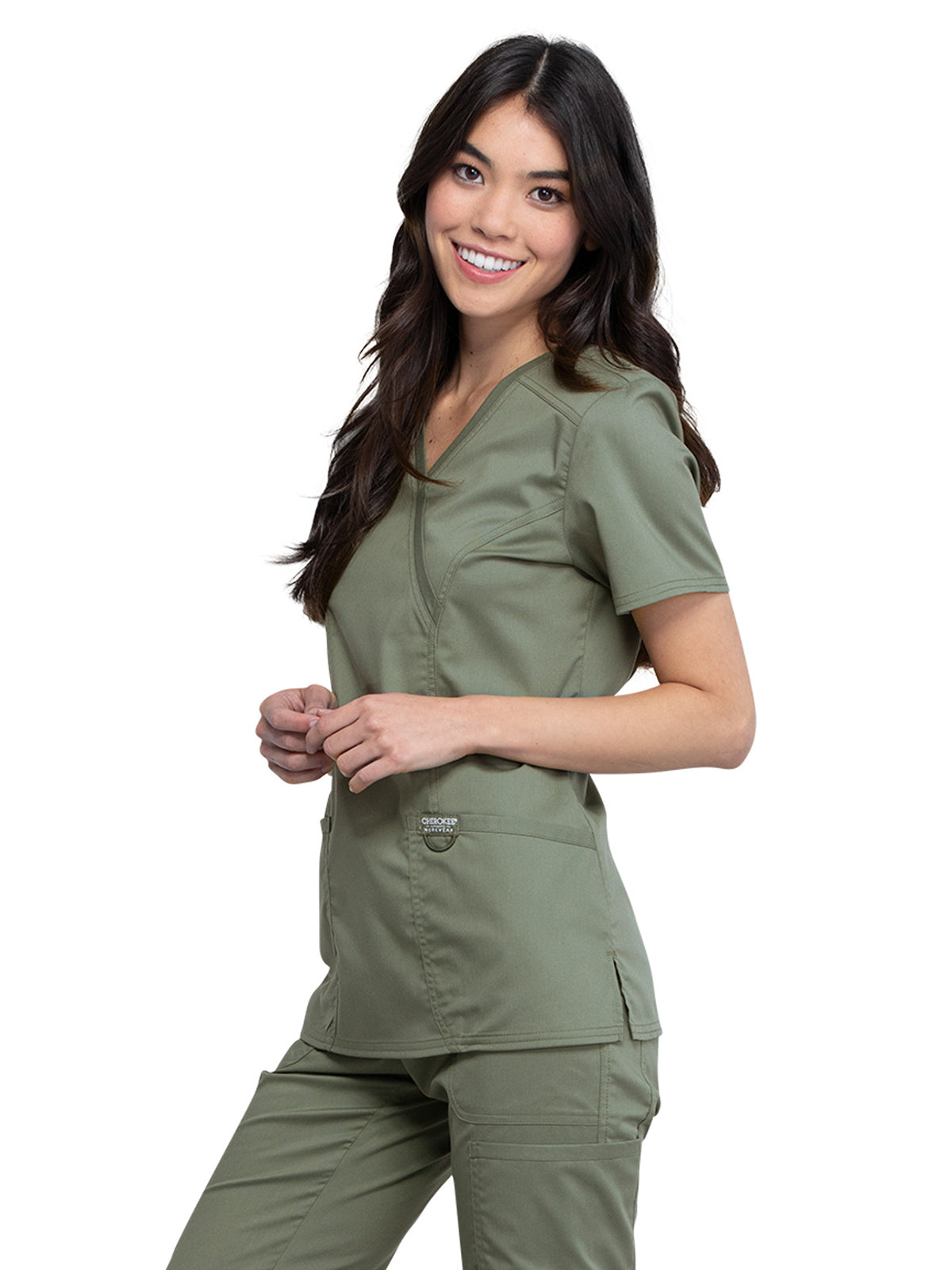 Women's 2-Pocket Mock Wrap Top - WW610 - Olive