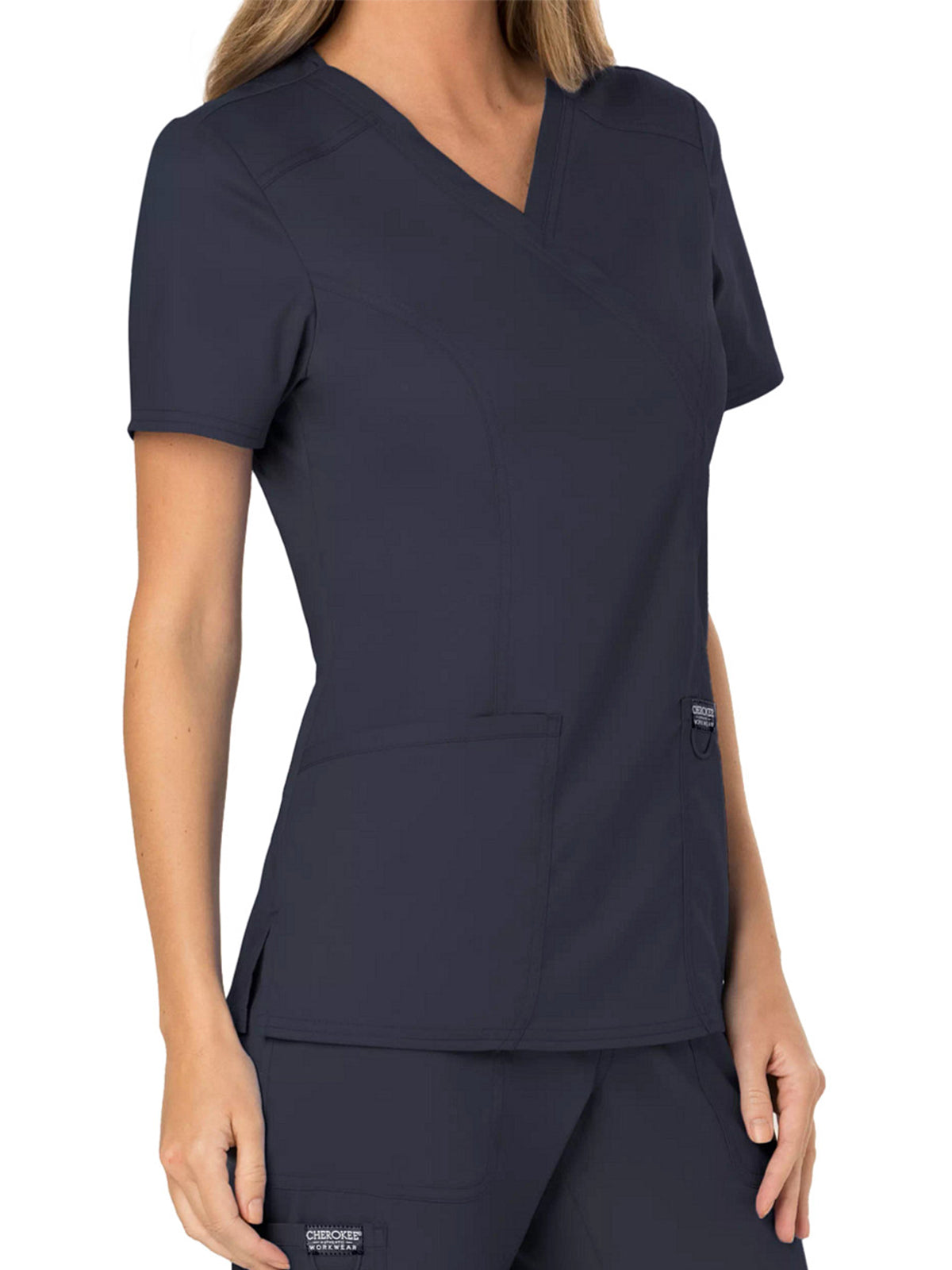 Women's 2-Pocket Mock Wrap Top - WW610 - Pewter