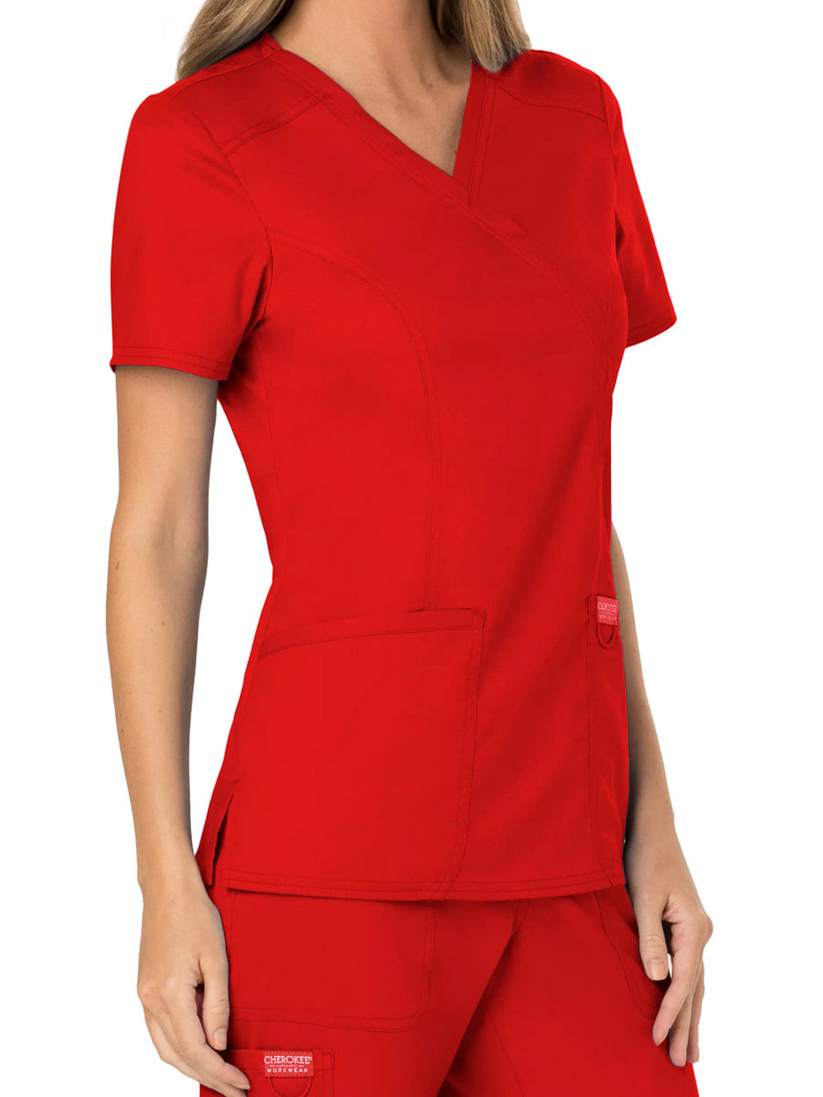 Women's 2-Pocket Mock Wrap Top - WW610 - Red