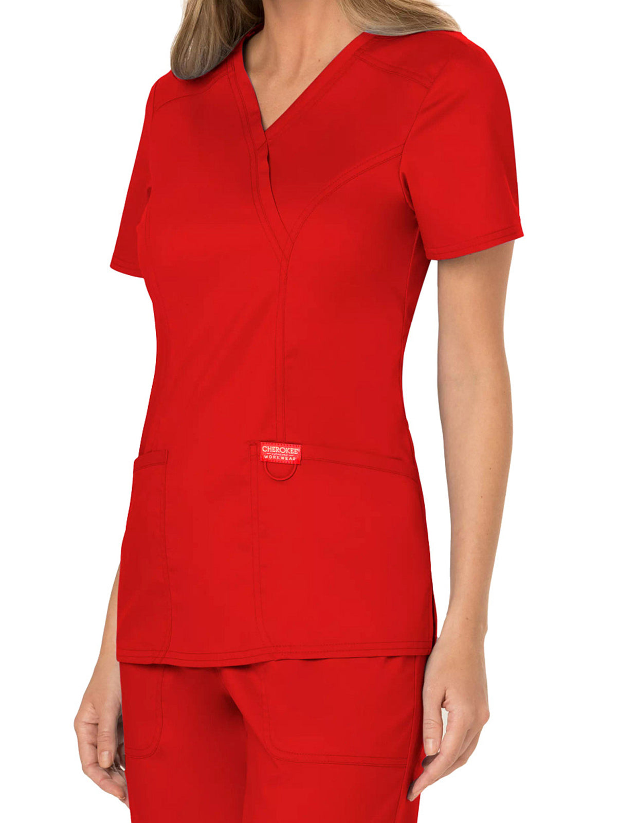 Women's 2-Pocket Mock Wrap Top - WW610 - Red