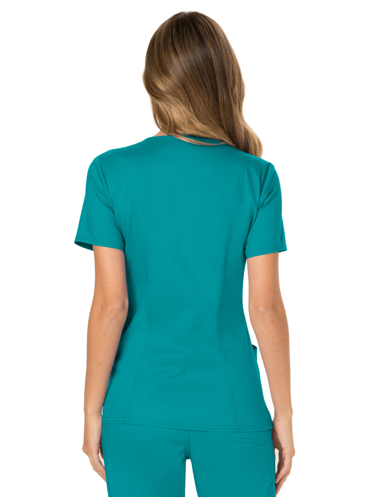 Women's 2-Pocket Mock Wrap Top - WW610 - Teal Blue