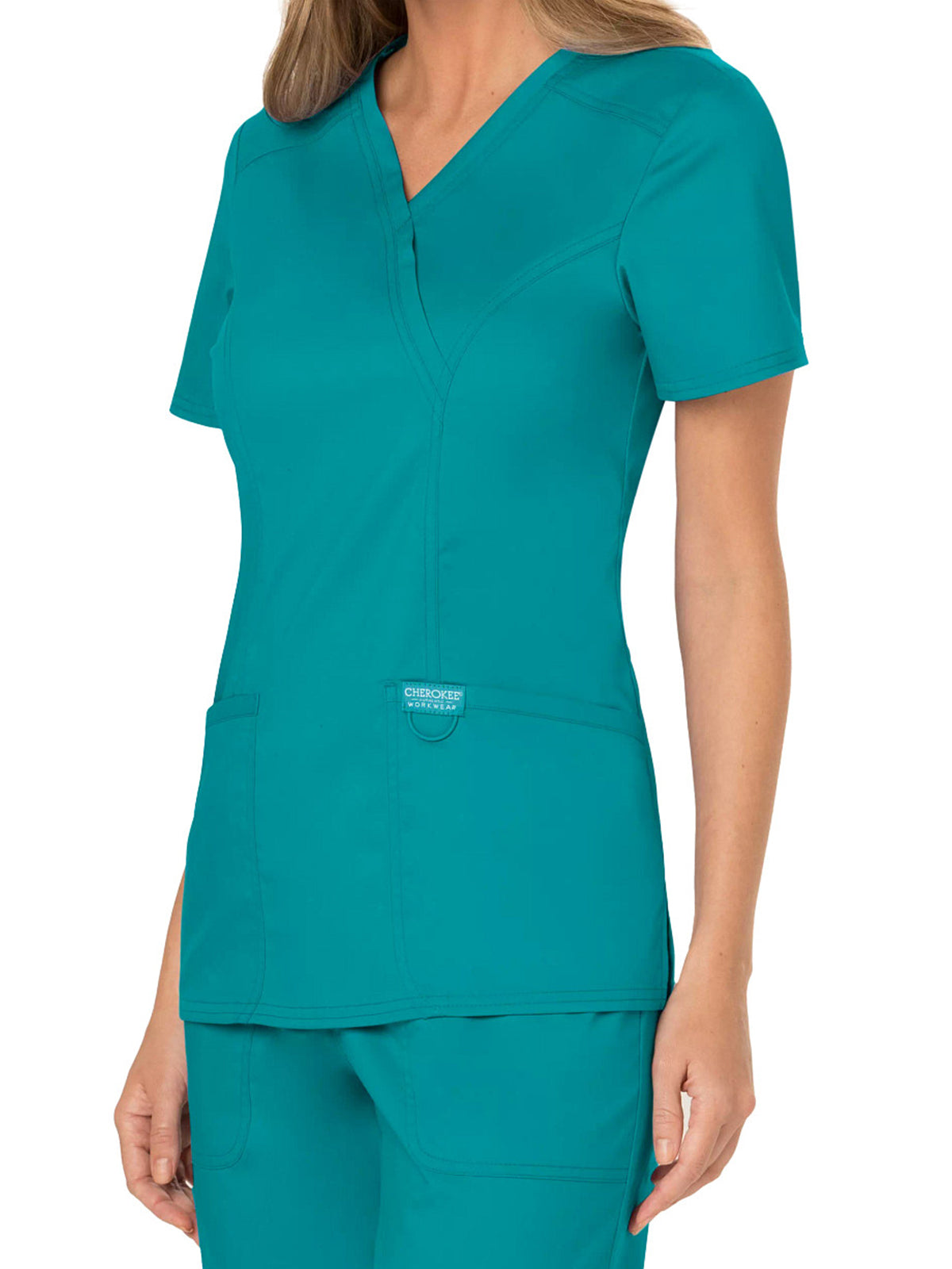 Women's 2-Pocket Mock Wrap Top - WW610 - Teal Blue