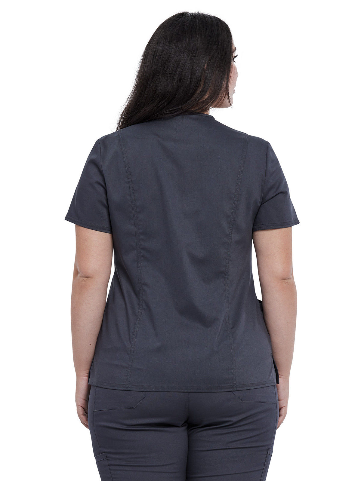 Women's 4-Pocket Snap Front V-Neck Top - WW622 - Pewter