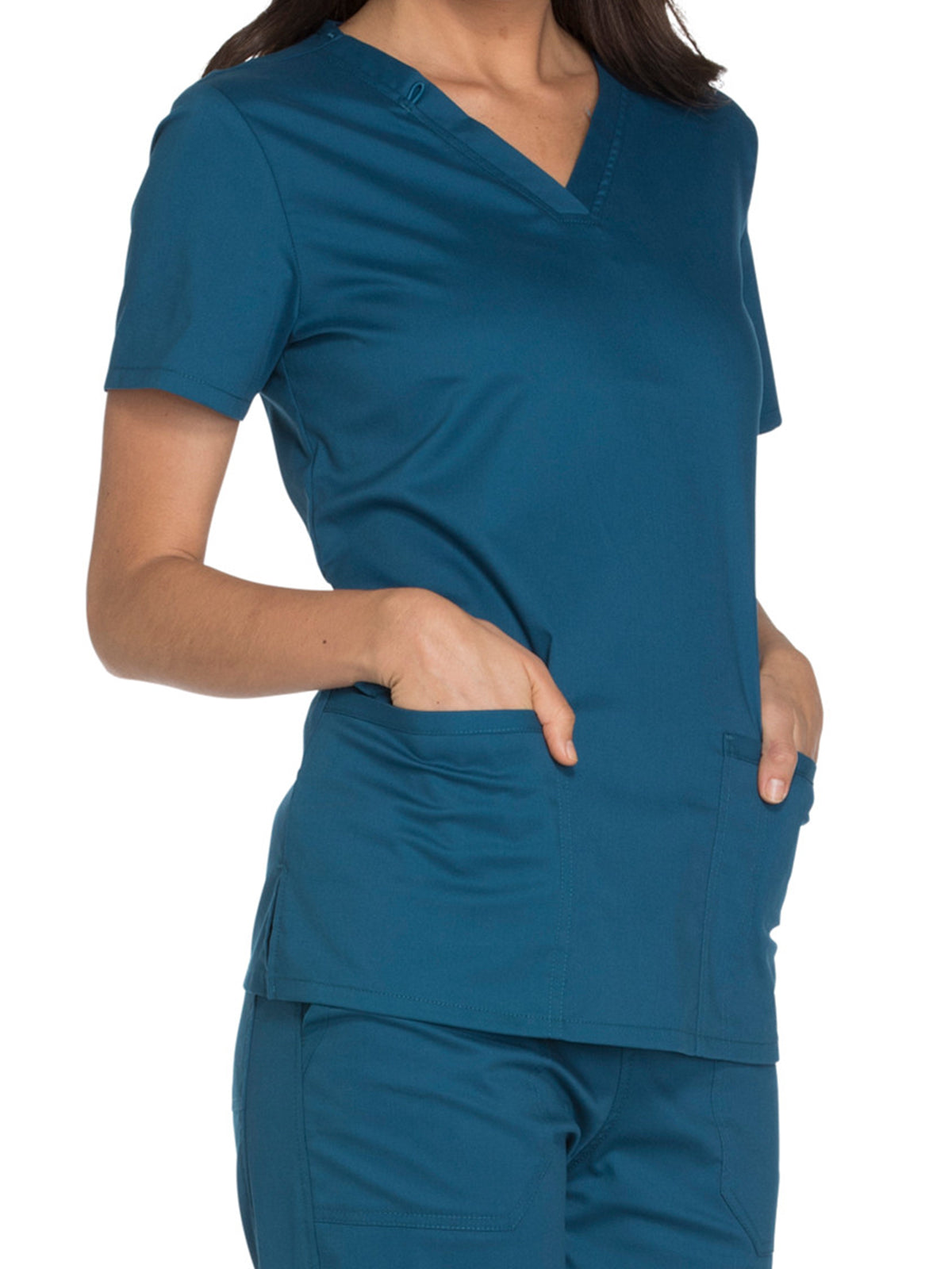 Women's 3-Pocket V-Neck Top - WW630 - Caribbean Blue