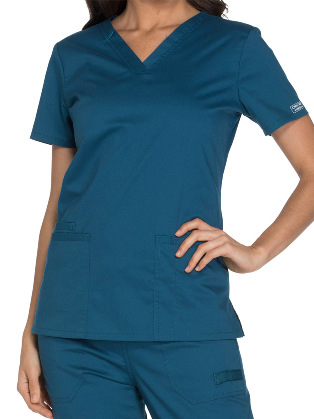 Women's 3-Pocket V-Neck Top - WW630 - Caribbean Blue