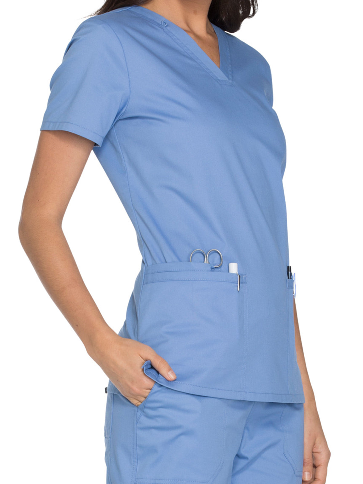 Women's 3-Pocket V-Neck Top - WW630 - Ciel
